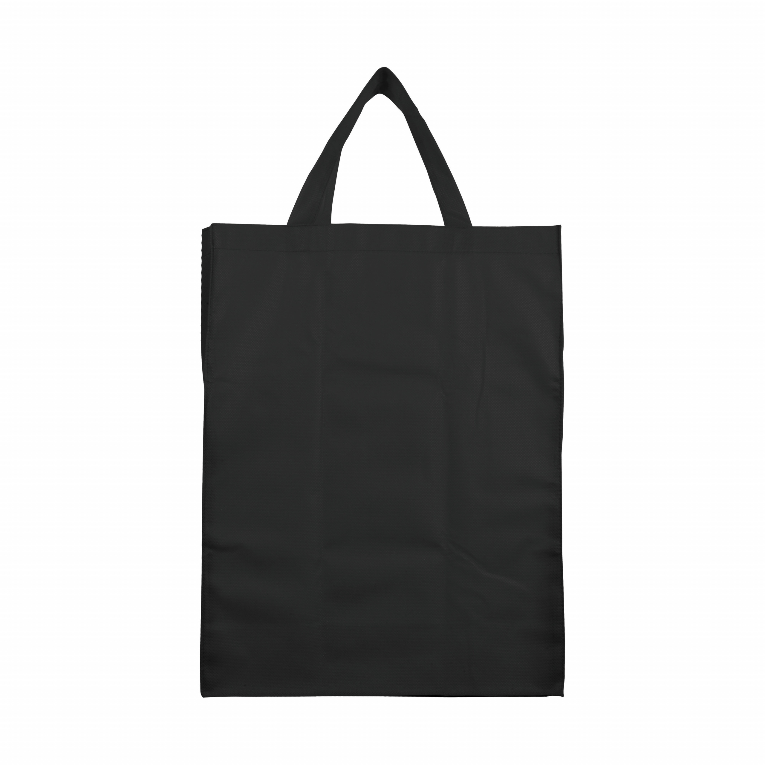 Bolsa plegable de tejido sin tejer cocido, asas cortas y fuelle, Negro, , , 80 G/M2,