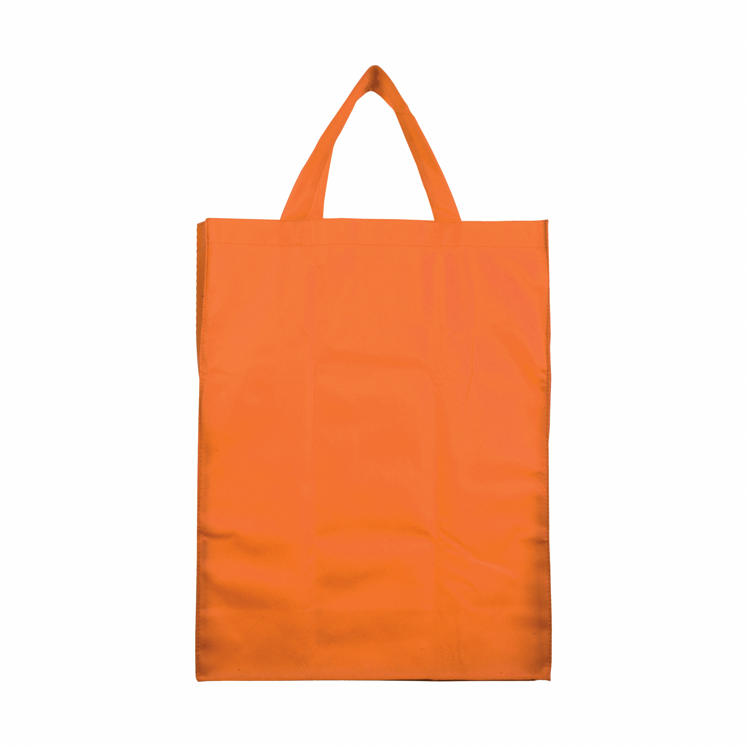 Bolsa plegable de tejido sin tejer cocido, asas cortas y fuelle, Naranja, , , 80 G/M2,