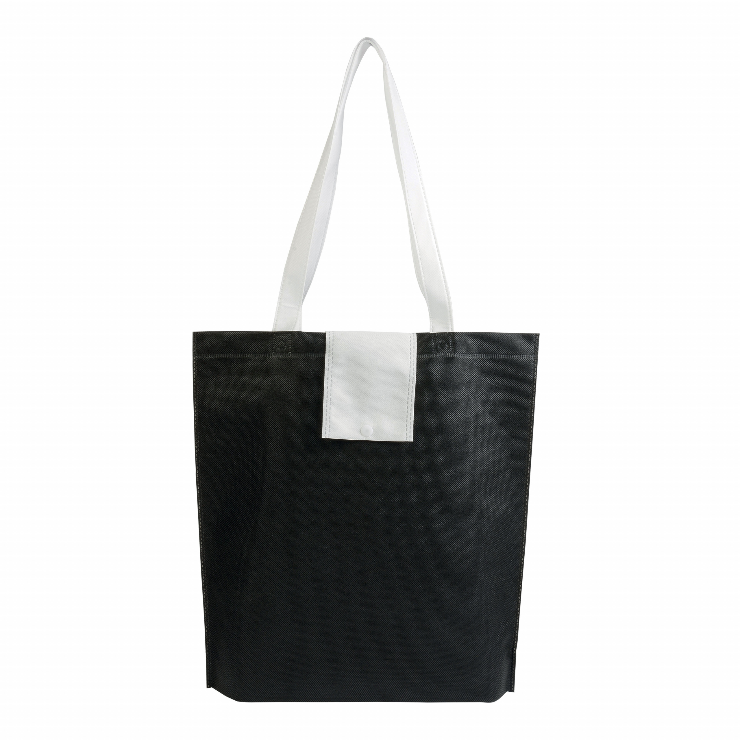 Shopper plegable en TNT 80g / m2 termosellada, asas cortas, Negro, , , 80 GSM,