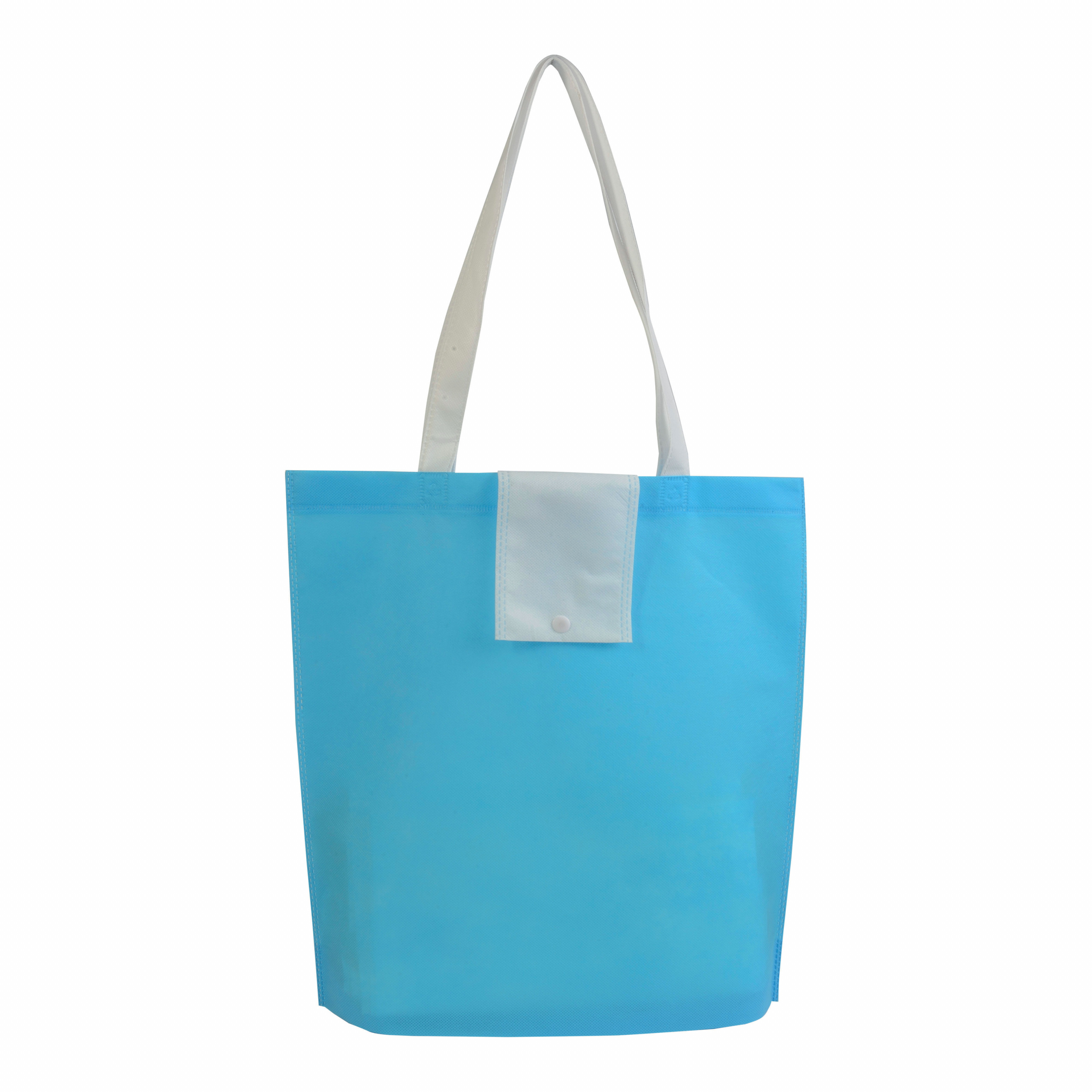 Shopper plegable en TNT 80g / m2 termosellada, asas cortas, Celeste, , , 80 GSM,