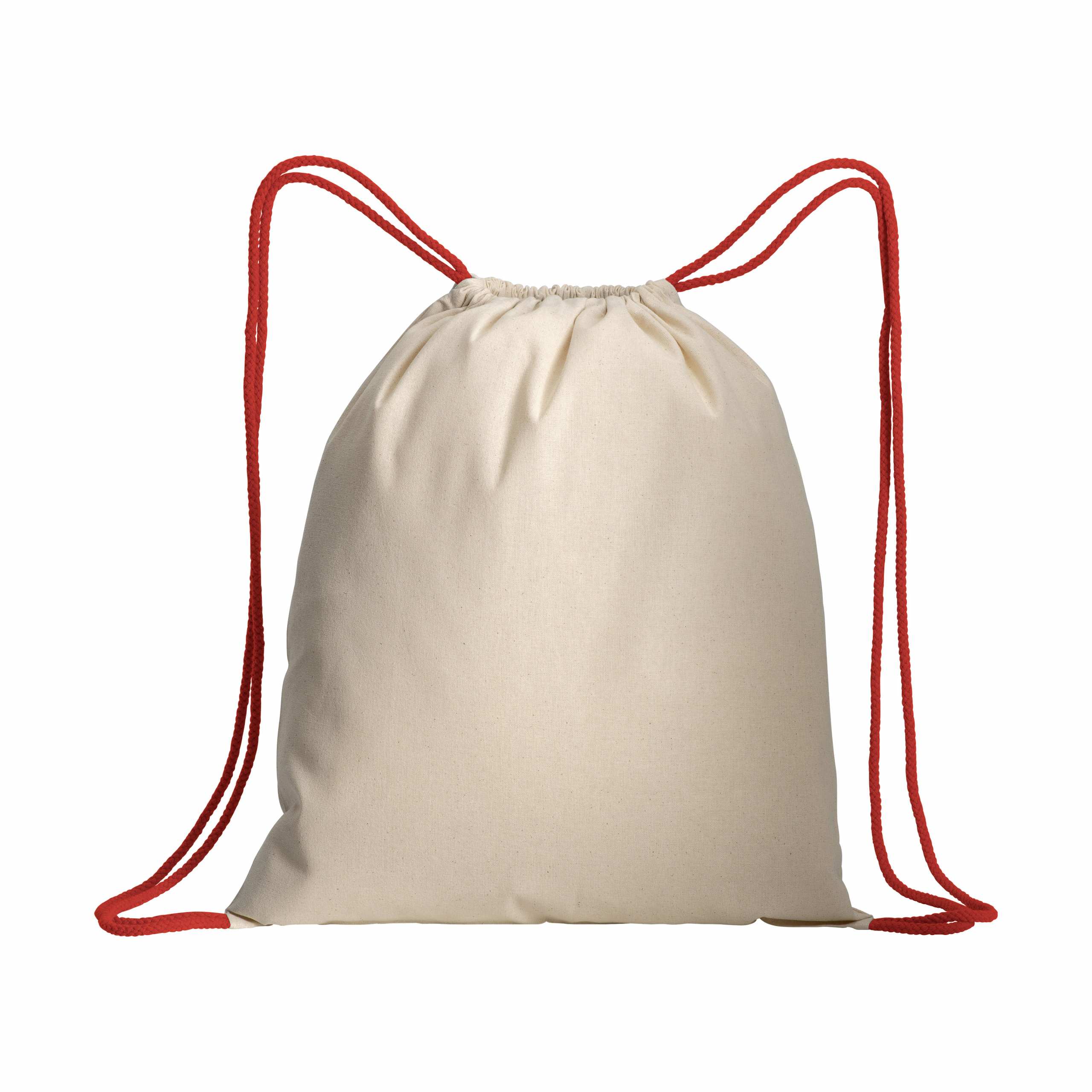 Mochila de algodón natural con cordón y esquinas de colores, Rojo, , , 140 GSM,