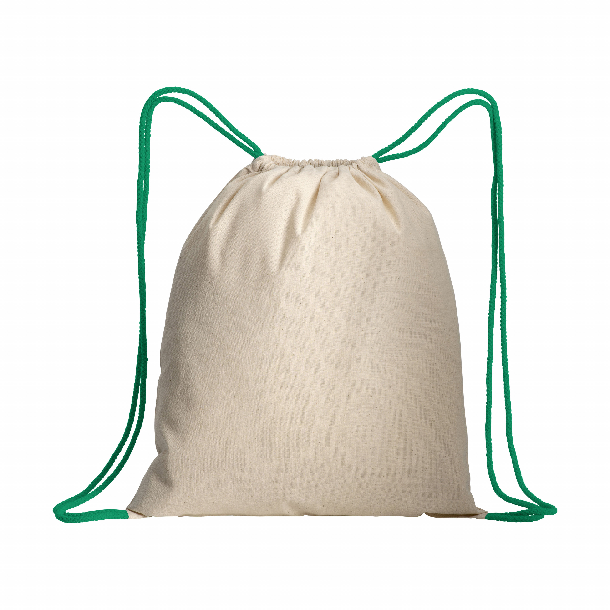 Mochila de algodón natural con cordón y esquinas de colores, Verde, , , 140 GSM,