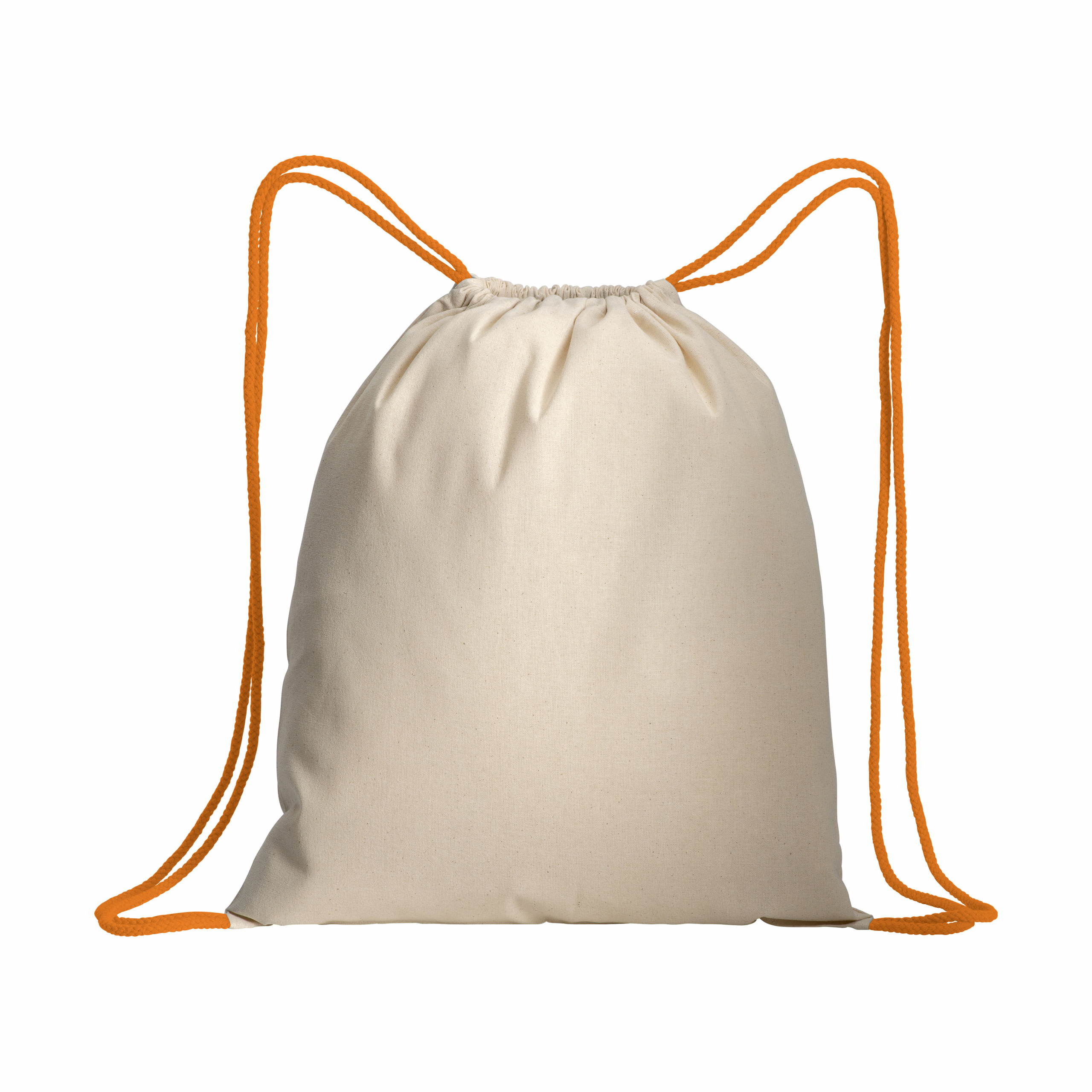 Mochila de algodón natural con cordón y esquinas de colores, Naranja, , , 140 GSM,