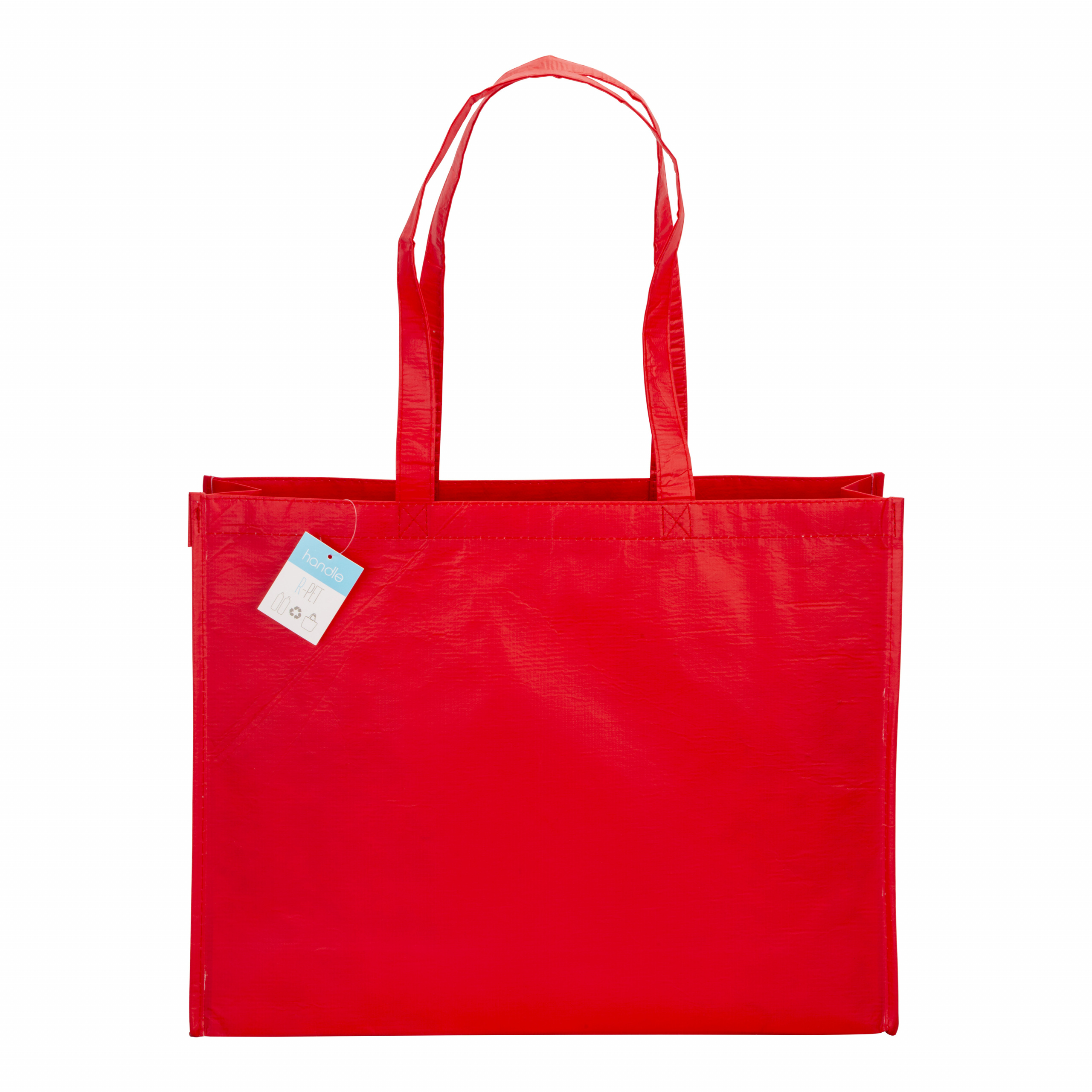 Shopper con fuelle R-PET (plástico reciclado), asas largas, Rojo, , , 120 GSM,