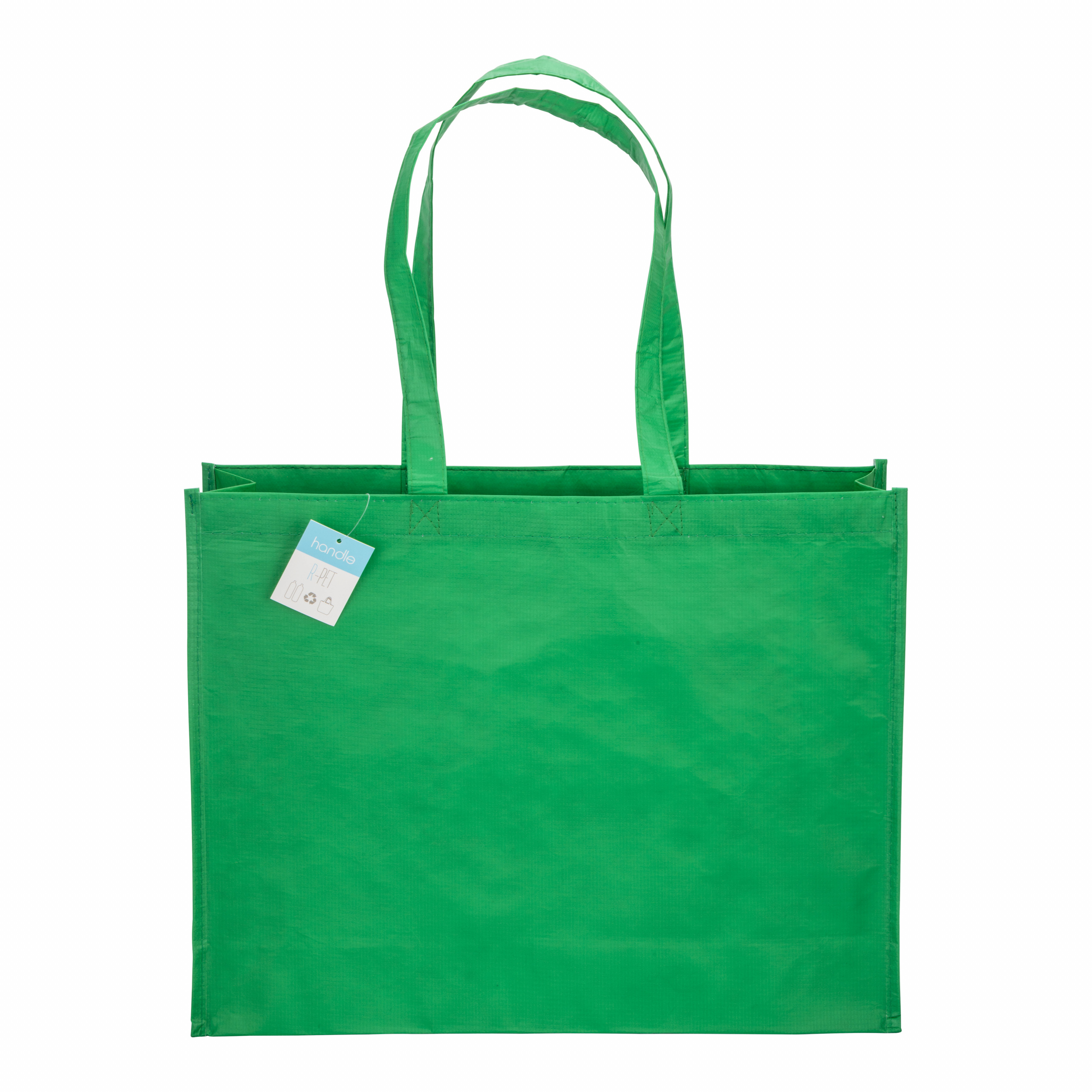 Shopper con fuelle R-PET (plástico reciclado), asas largas, Verde, , , 120 GSM,