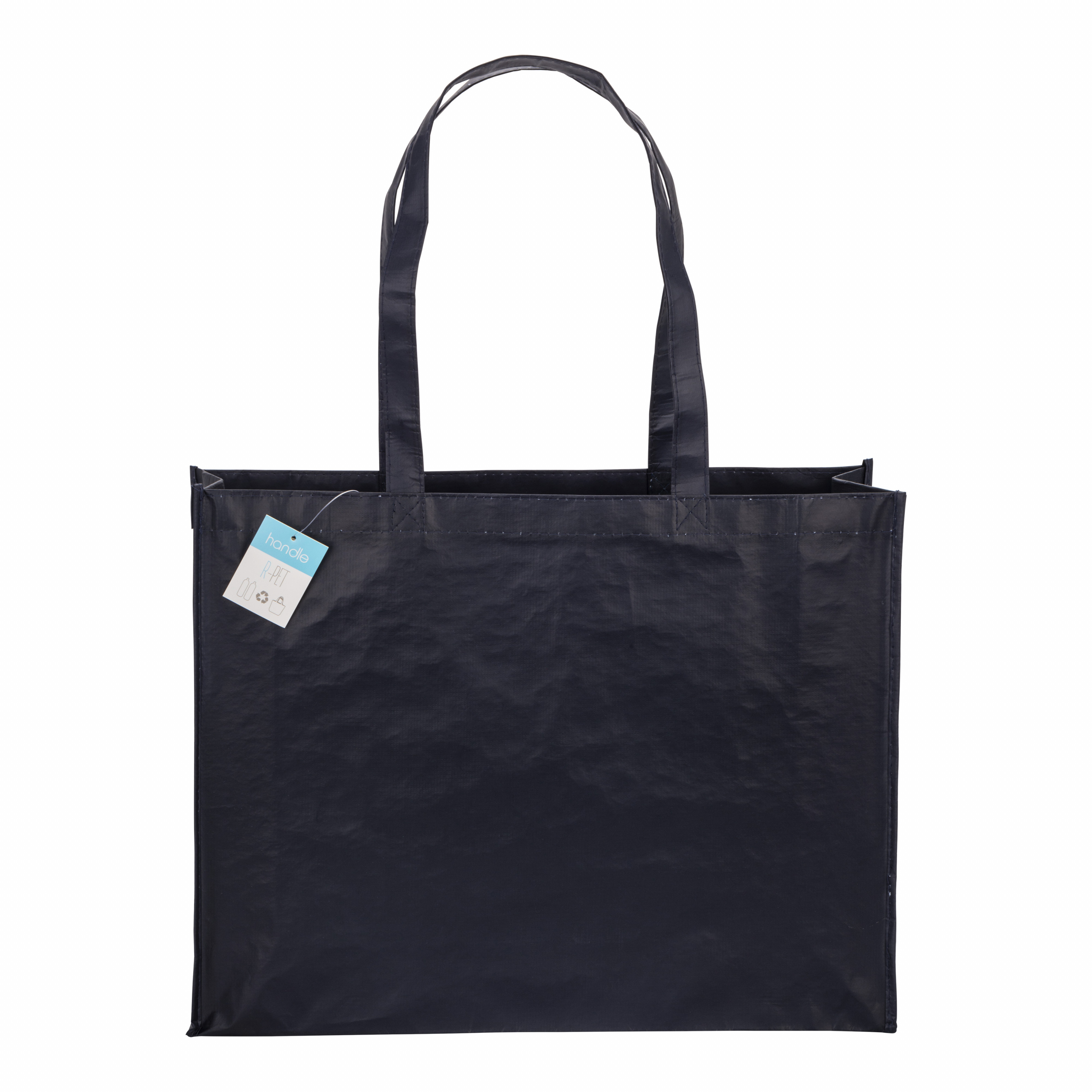 Shopper con fuelle R-PET (plástico reciclado), asas largas, Azul, , , 120 GSM,