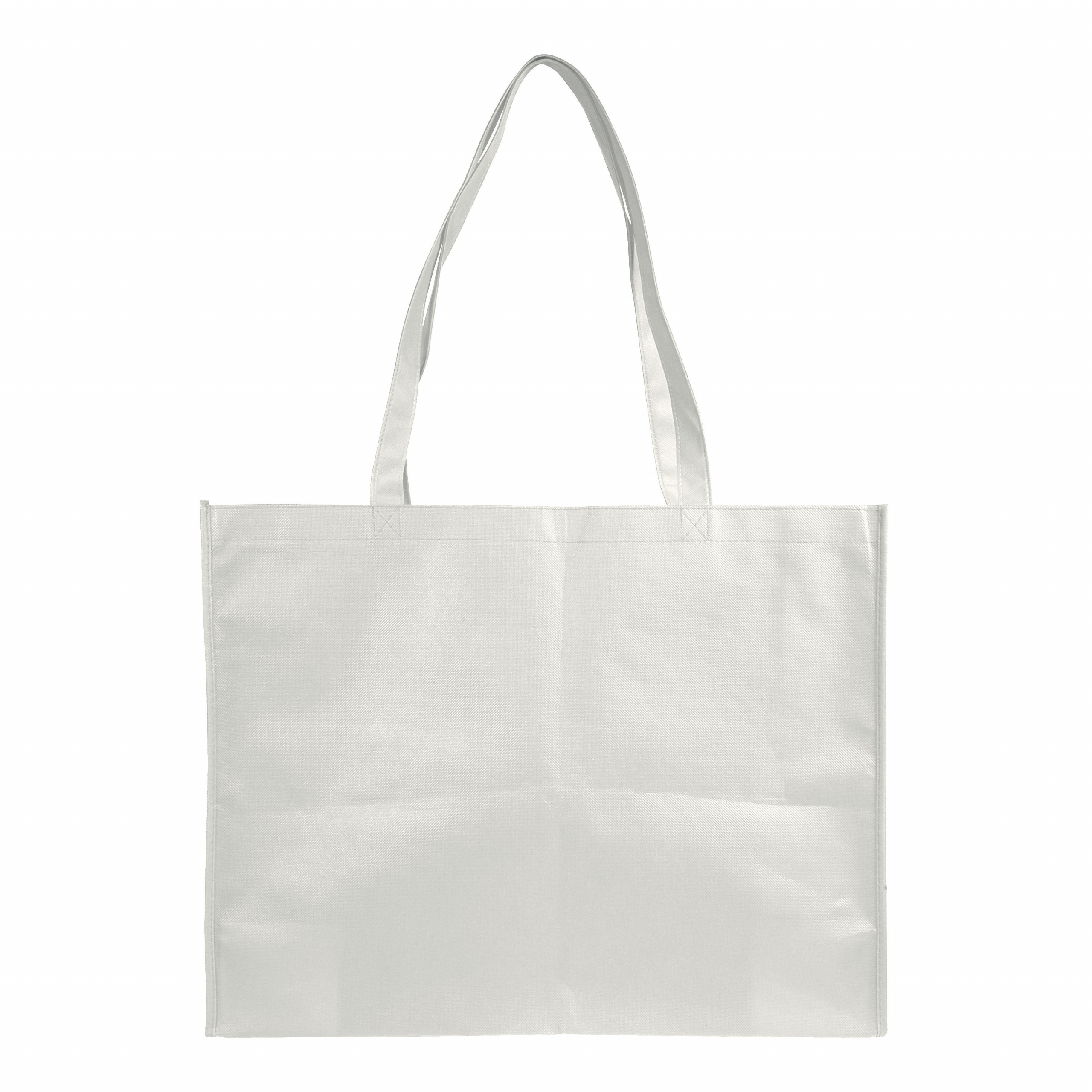 Shopper con fuelle en TNT cosido, asas largas, Blanco, , , 100 GSM,