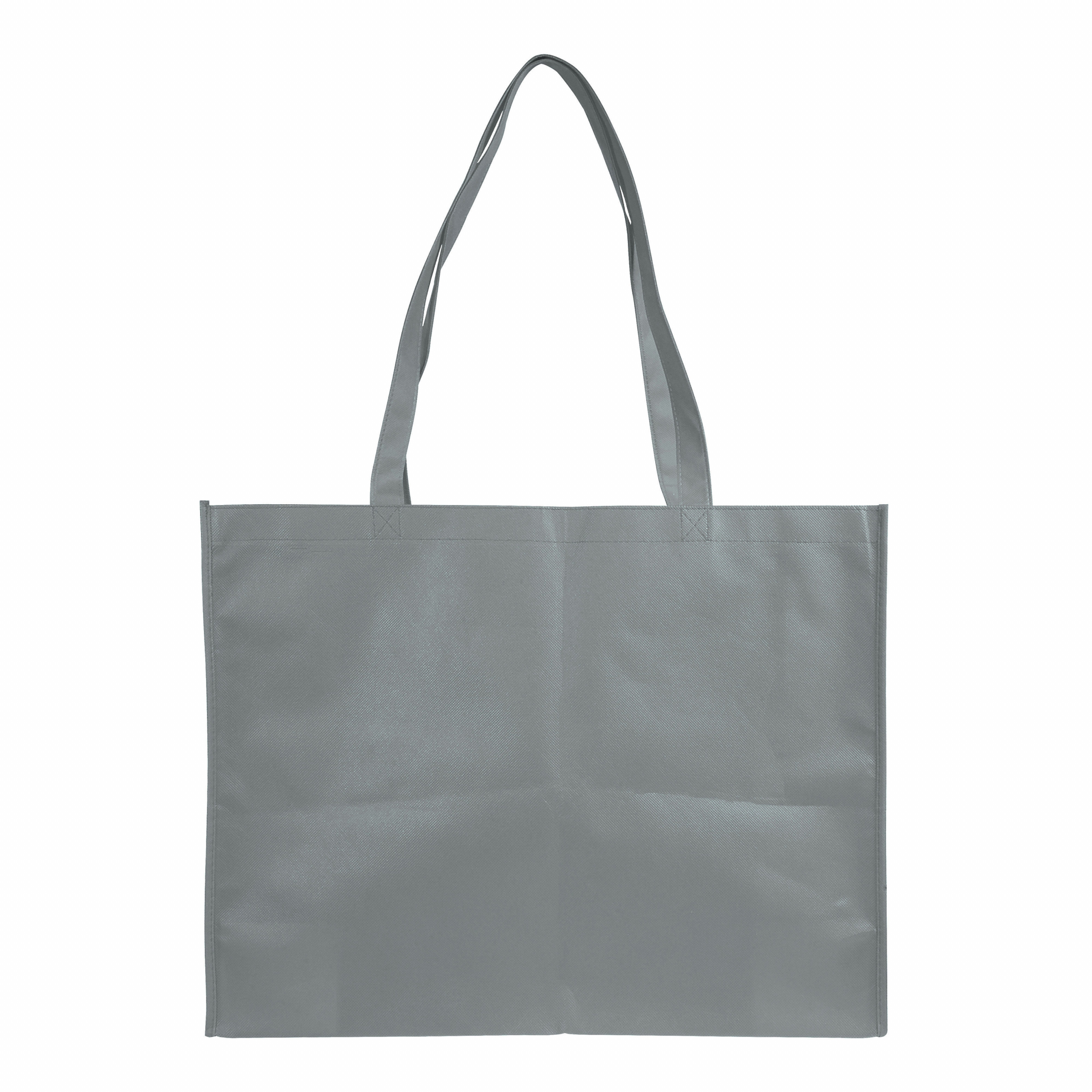 Shopper con fuelle en TNT cosido, asas largas, Gris, , , 100 GSM,