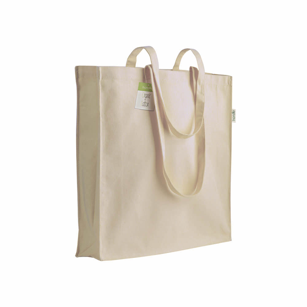 Shopper de algodón orgánico, asas largas y refuerzos, Natural, , , 140 GSM,