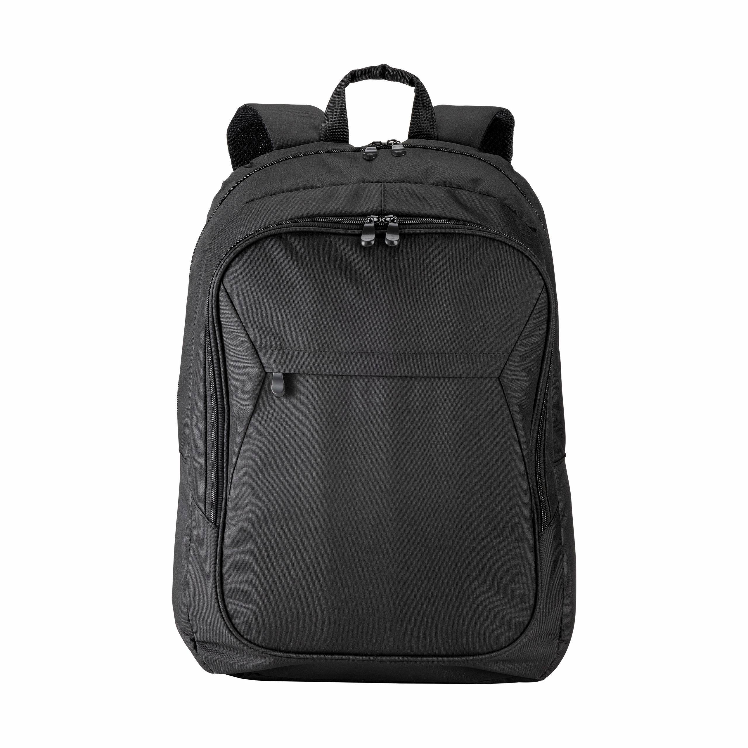 Mochila de ordenador de 17 pulgadas de poliéster 300D con tres bolsillos, Negro, , , ,