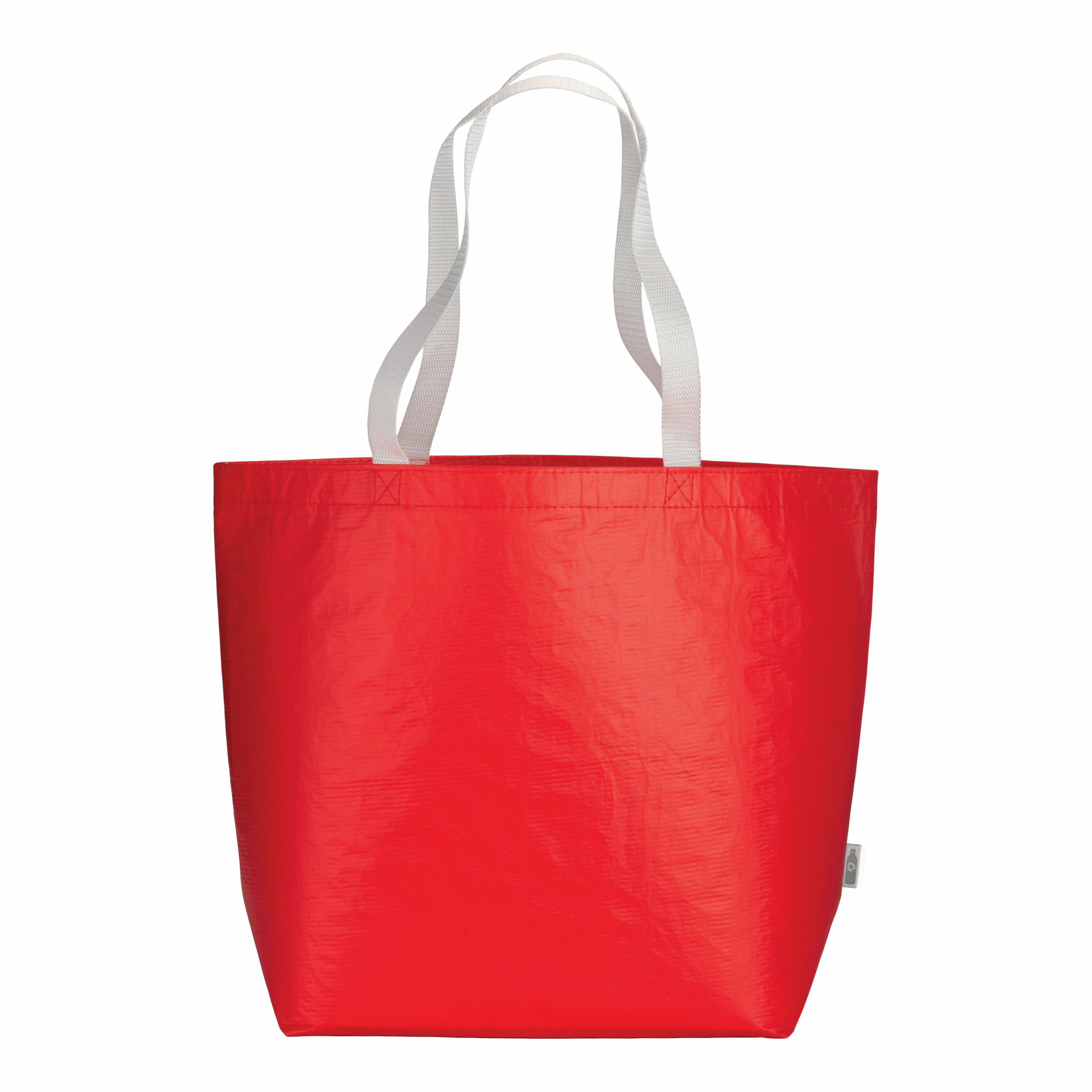 Bolsa de RPET laminado con fuelle a la base (PET reciclado) – asas largas de poliéster, Rojo, , , ,