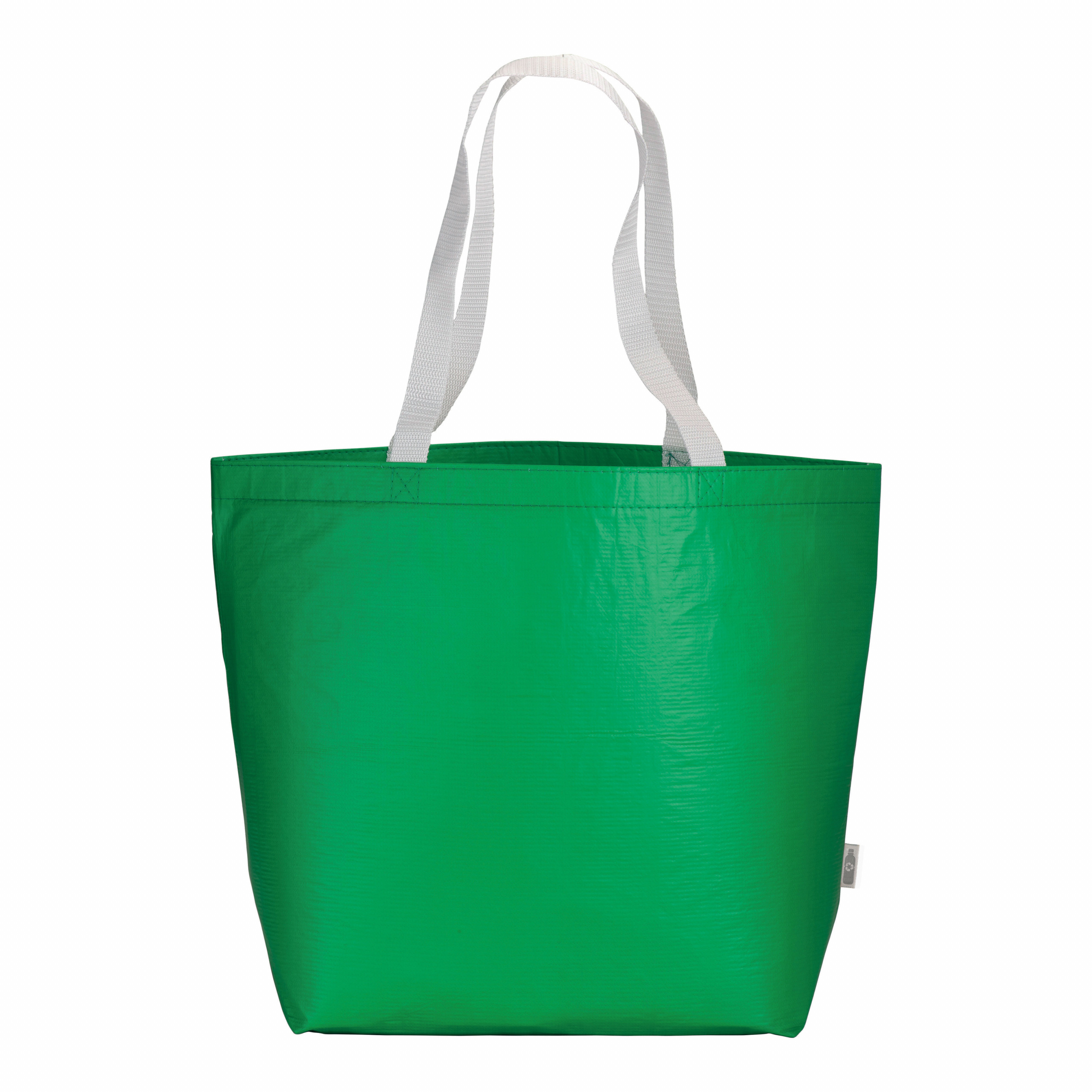 Bolsa de RPET laminado con fuelle a la base (PET reciclado) – asas largas de poliéster, Verde, , , ,