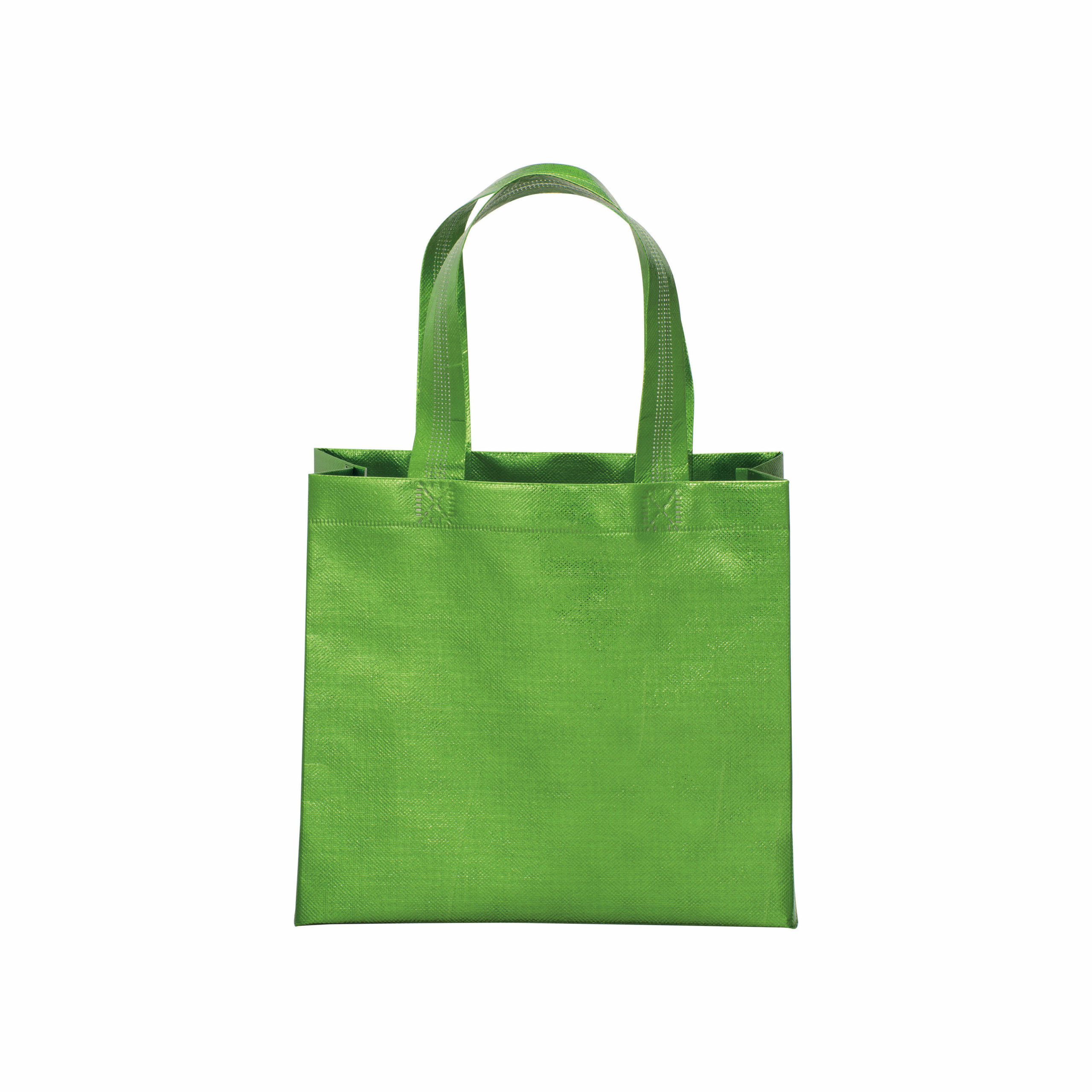 Bolsa con fuelle de tejido sin tejer laminado 100 g/m2  termosoldado, con asas cortas, Verde, , , ,