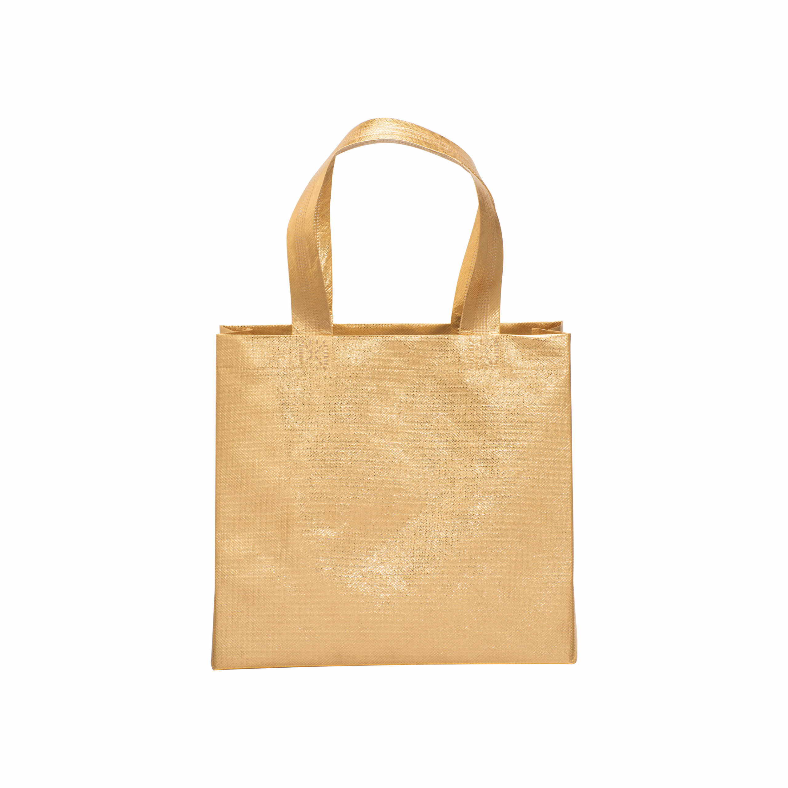 Bolsa con fuelle de tejido sin tejer laminado 100 g/m2  termosoldado, con asas cortas, Dorado, , , ,