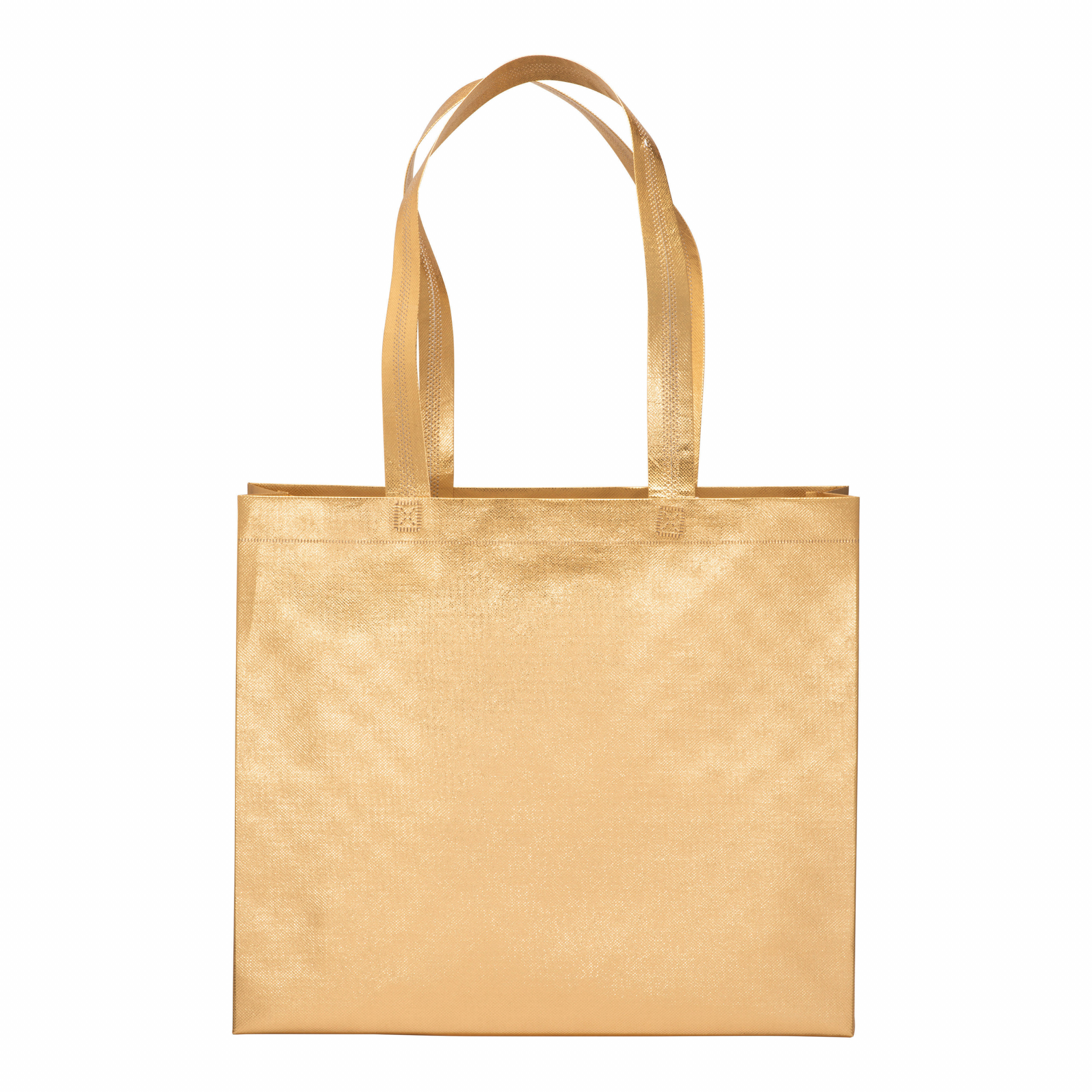 Bolsa con fuelle de tejido sin tejer laminado 100 g/m2  termosoldado, con asas largas, Dorado, , , ,