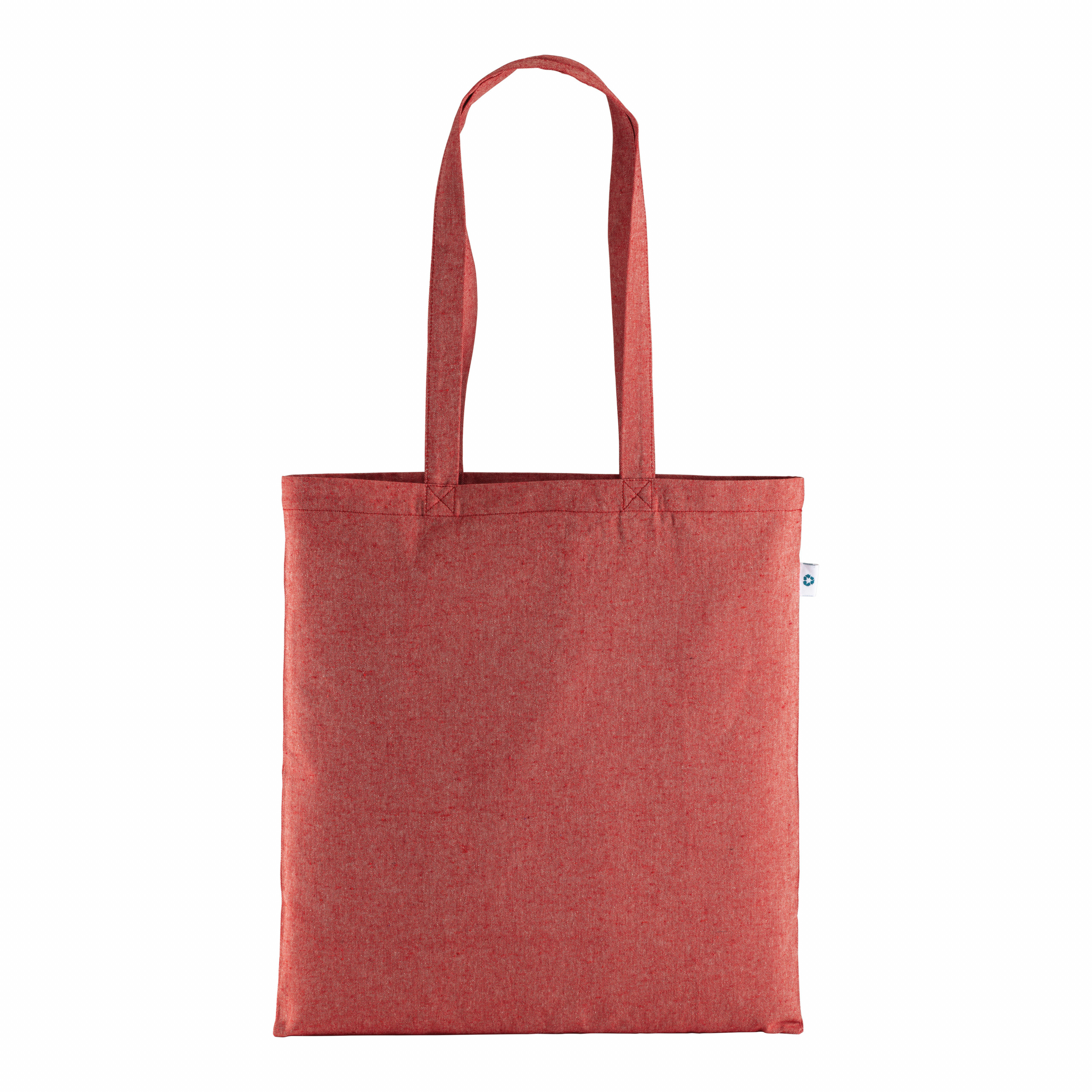 Bolsa de algodón reciclado de 190 g / m2, asas largas, Rojo, , , 190 GSM,