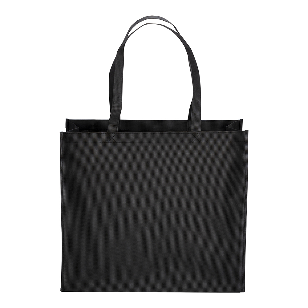 Bolsa de PET reciclado 80 g/m2, asas largas y fuelle, Negro, , , ,