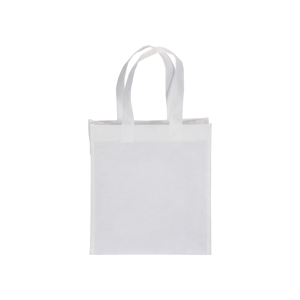 Mini bolsa de PET reciclado  80 g/m2, asas cortas y fuelle, Blanco, , , 80 G/M2,