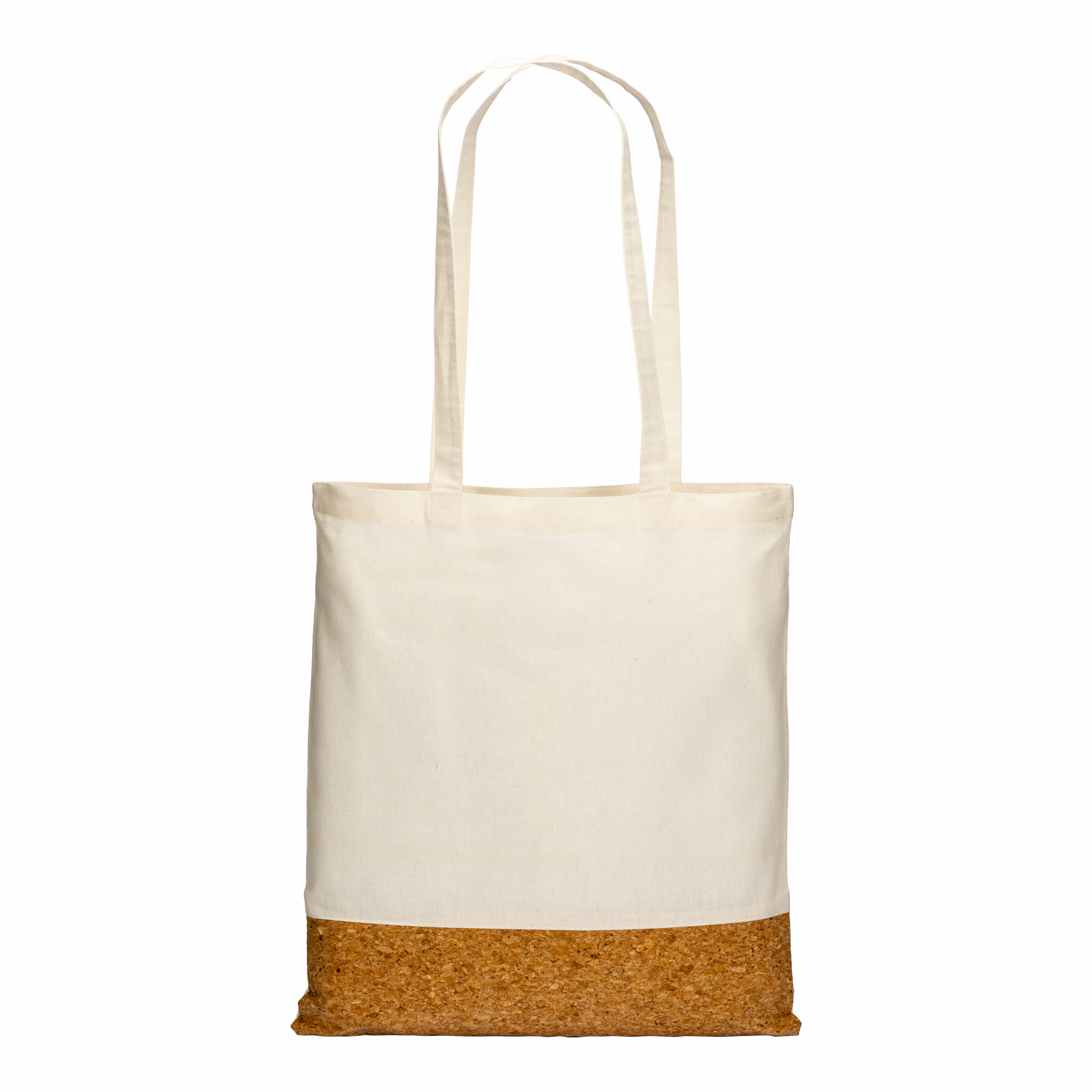 Bolsa de algodón 135 g/m2 con base de corcho, asas largas, Natural, , , ,