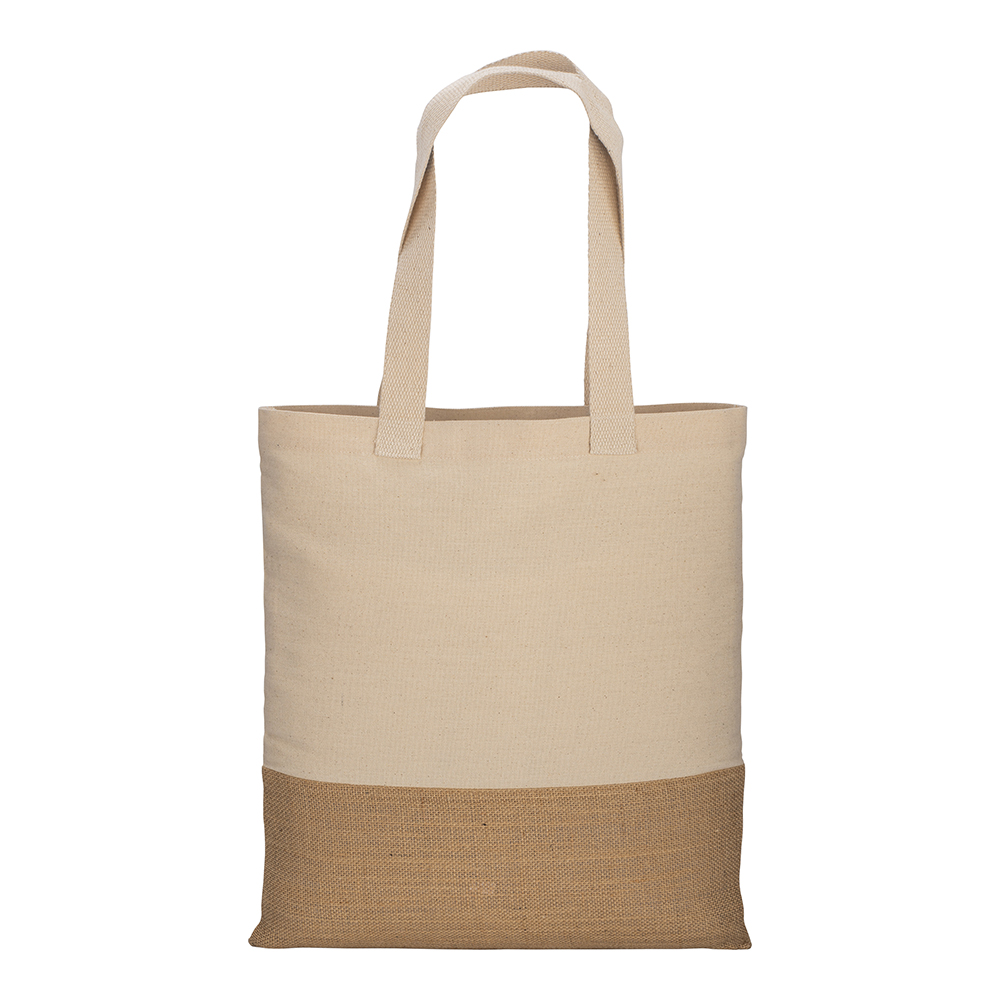 Bolsa de algodón 230 g/m2 con base de yute, asas largas, Natural, , , 230 GR,