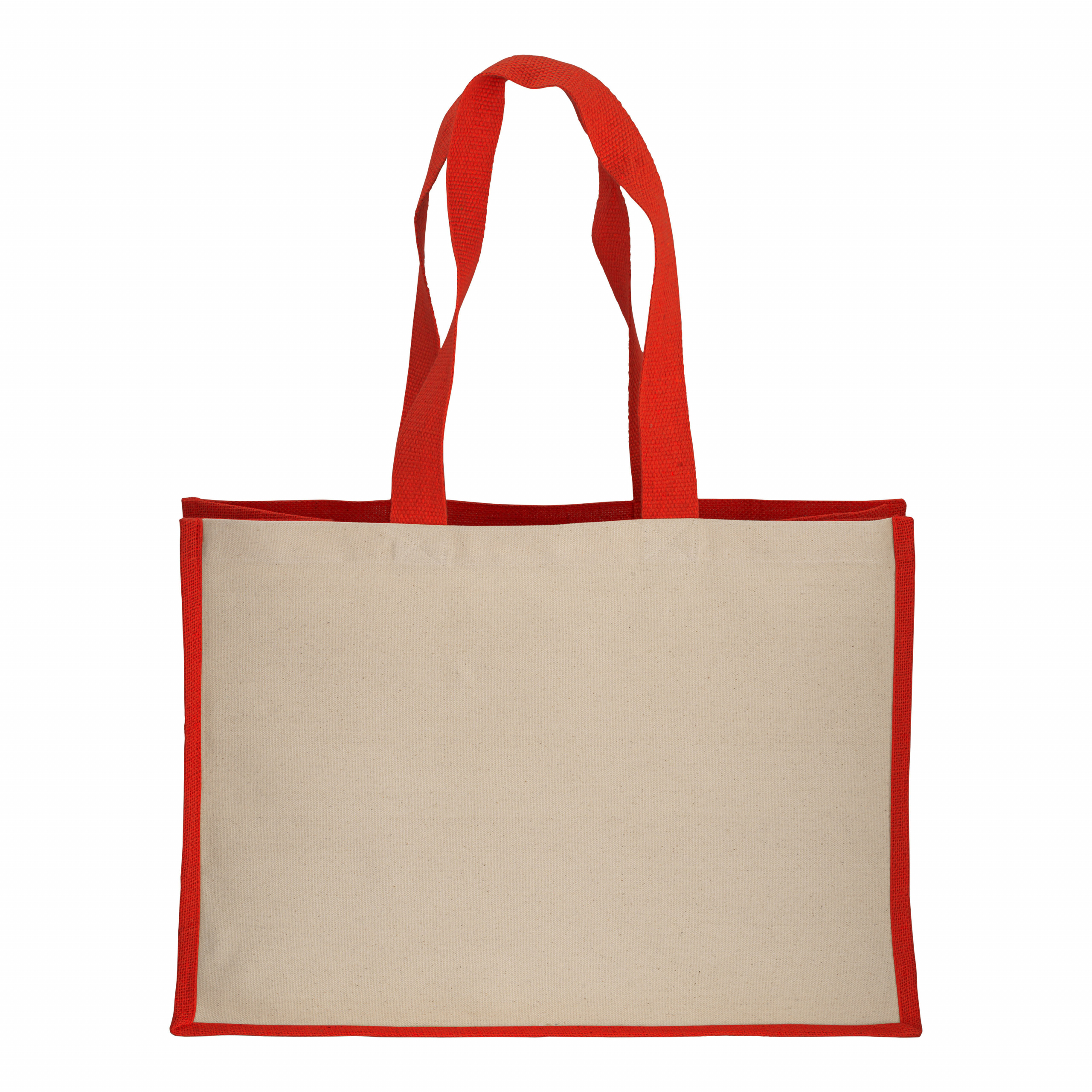 Bolsa de algodón 238 g/m2 con yute y algodón, asas largas y fuelle, Rojo, , , 280 GR,