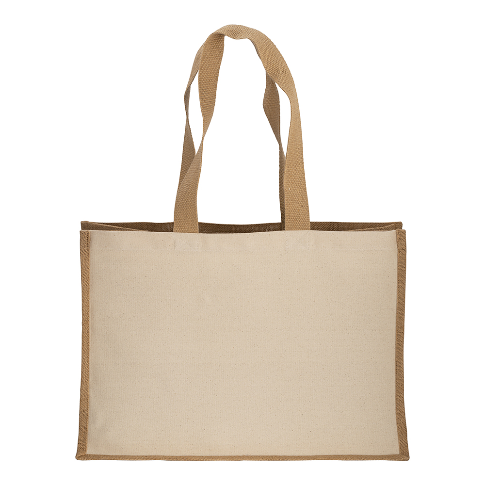 Bolsa de algodón 238 g/m2 con yute y algodón, asas largas y fuelle, Natural, , , 280 GR,