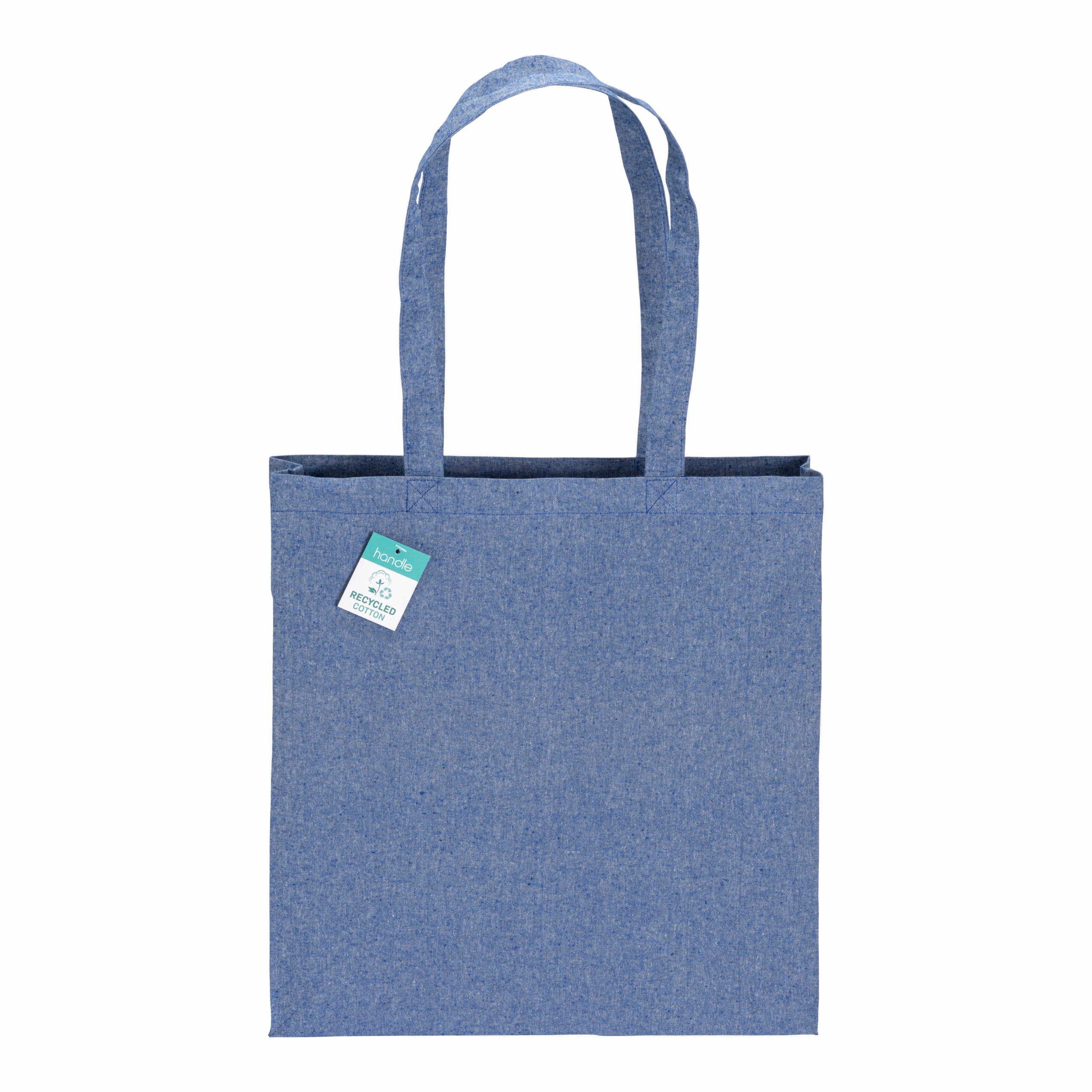 Bolsa de algodón reciclado de 190 g/m2, asas largas y fuelle, Royal, , , 190 GR M2,