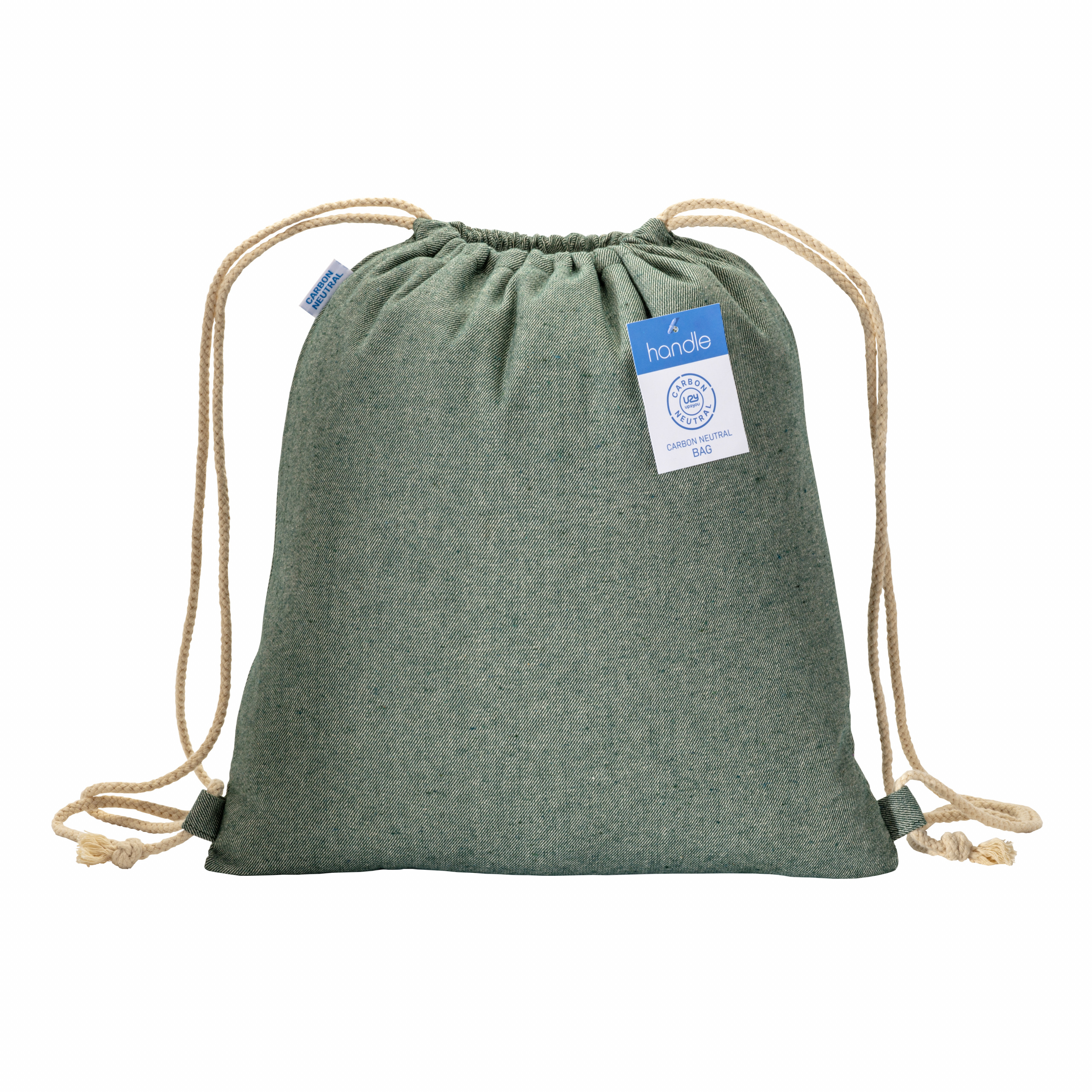 Mochila de 280 gr/m2 de algodón reciclado con efecto melange y cierre de cordón con ojal, Verde, , , 10OZ 280 GSM M2,