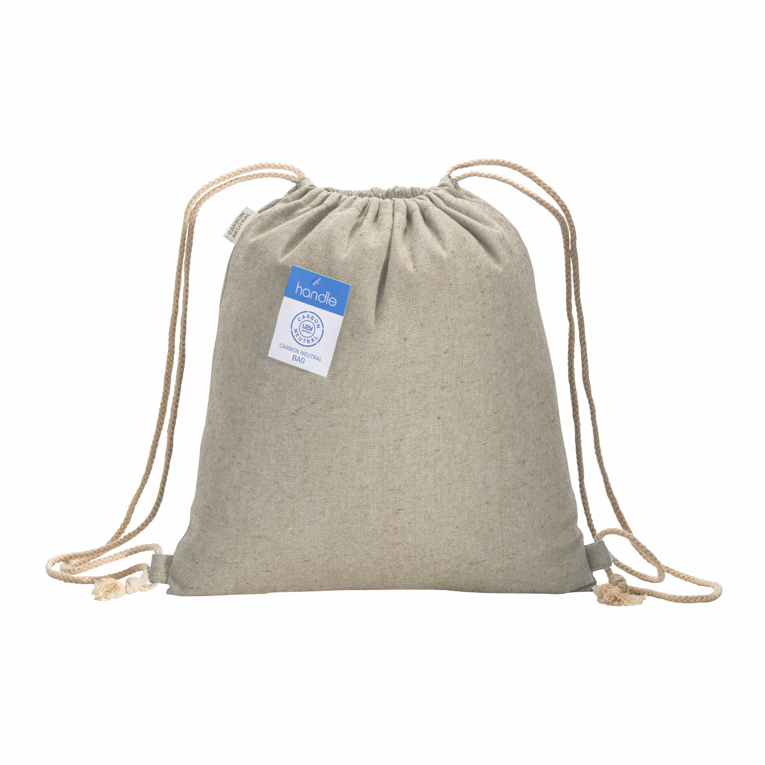 Mochila de 280 gr/m2 de algodón reciclado con efecto melange y cierre de cordón con ojal, Natural, , , 10OZ 280 GSM M2,
