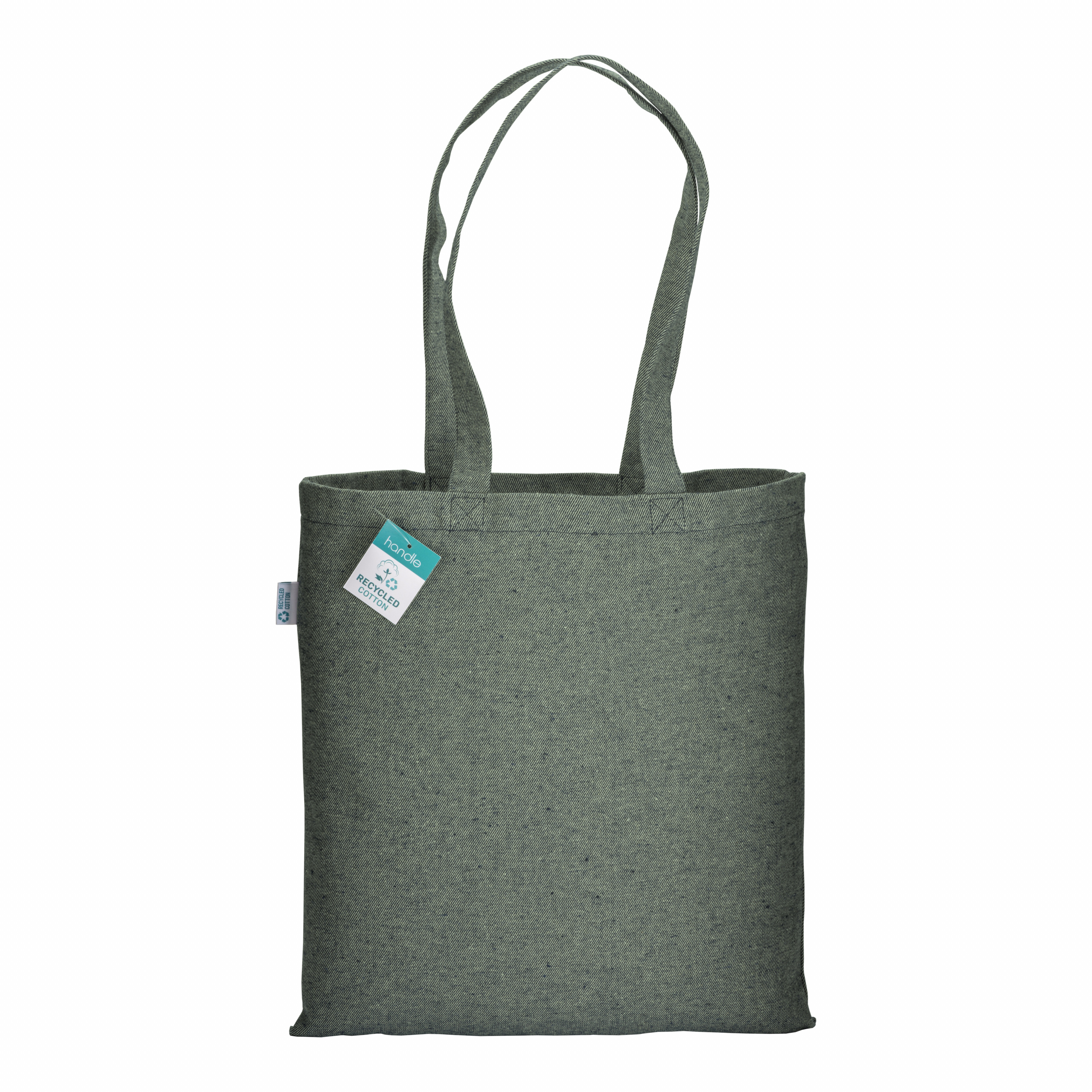 Bolsa de algodón reciclado 280 g/m2, asas largas, Verde, , , 280 GSM/M2 (10 OZ TWILL ),