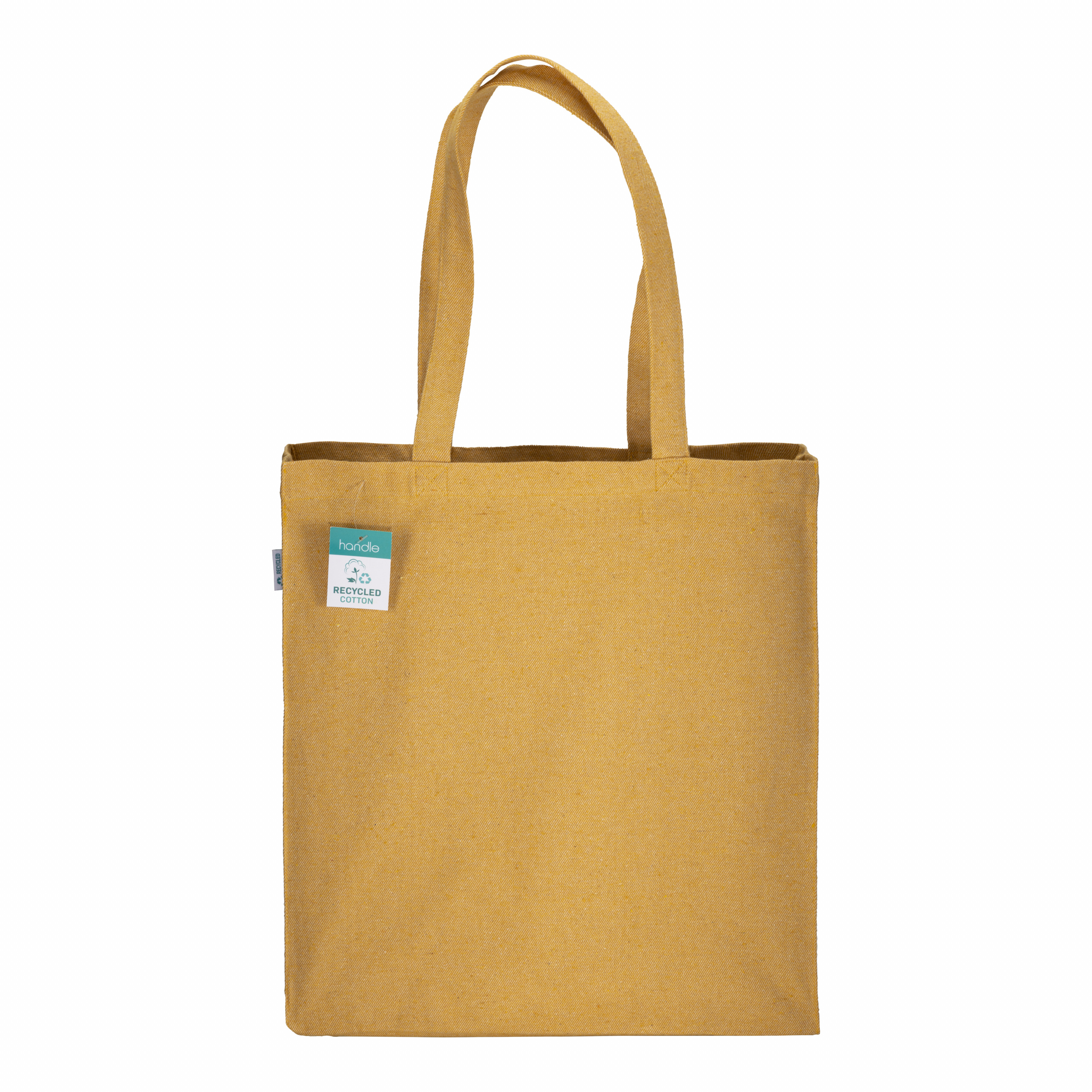Bolsa de algodón reciclado 280 g/m2, asas largas y fuelle, Amarillo, , , 280 GSM/M2 (10 OZ TWILL ),