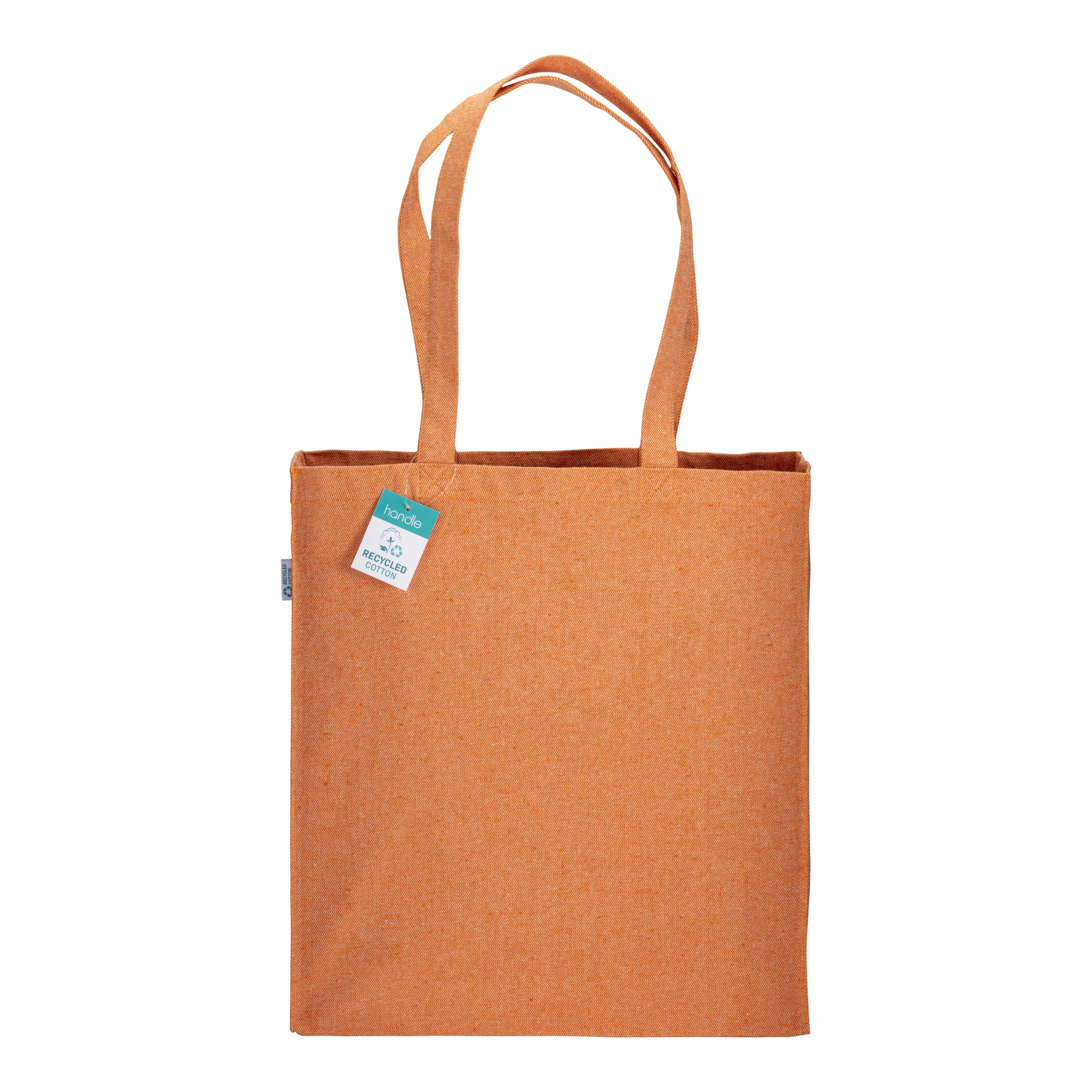 Bolsa de algodón reciclado 280 g/m2, asas largas y fuelle, Naranja, , , 280 GSM/M2 (10 OZ TWILL ),