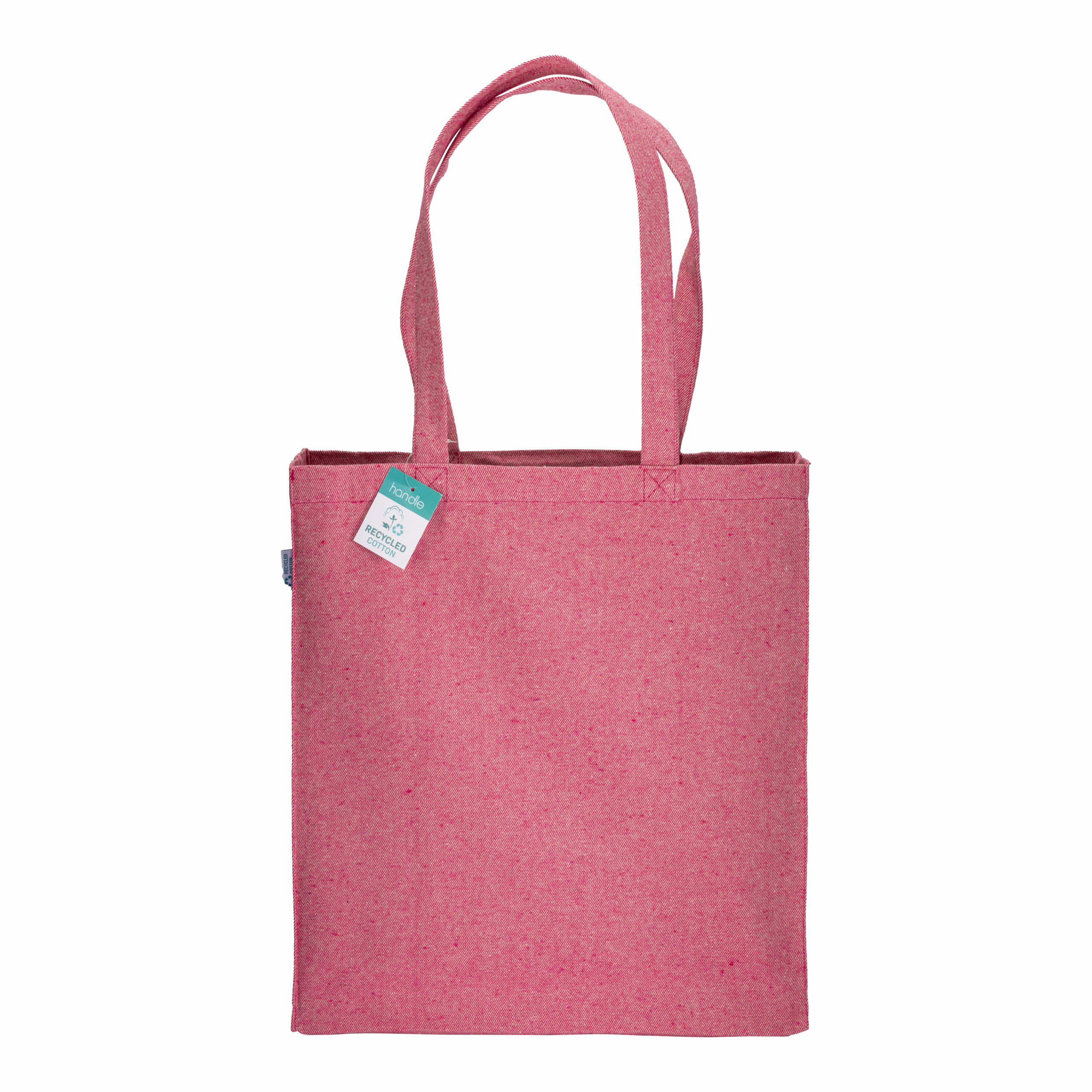 Bolsa de algodón reciclado 280 g/m2, asas largas y fuelle, Rosado, , , 280 GSM/M2 (10 OZ TWILL ),