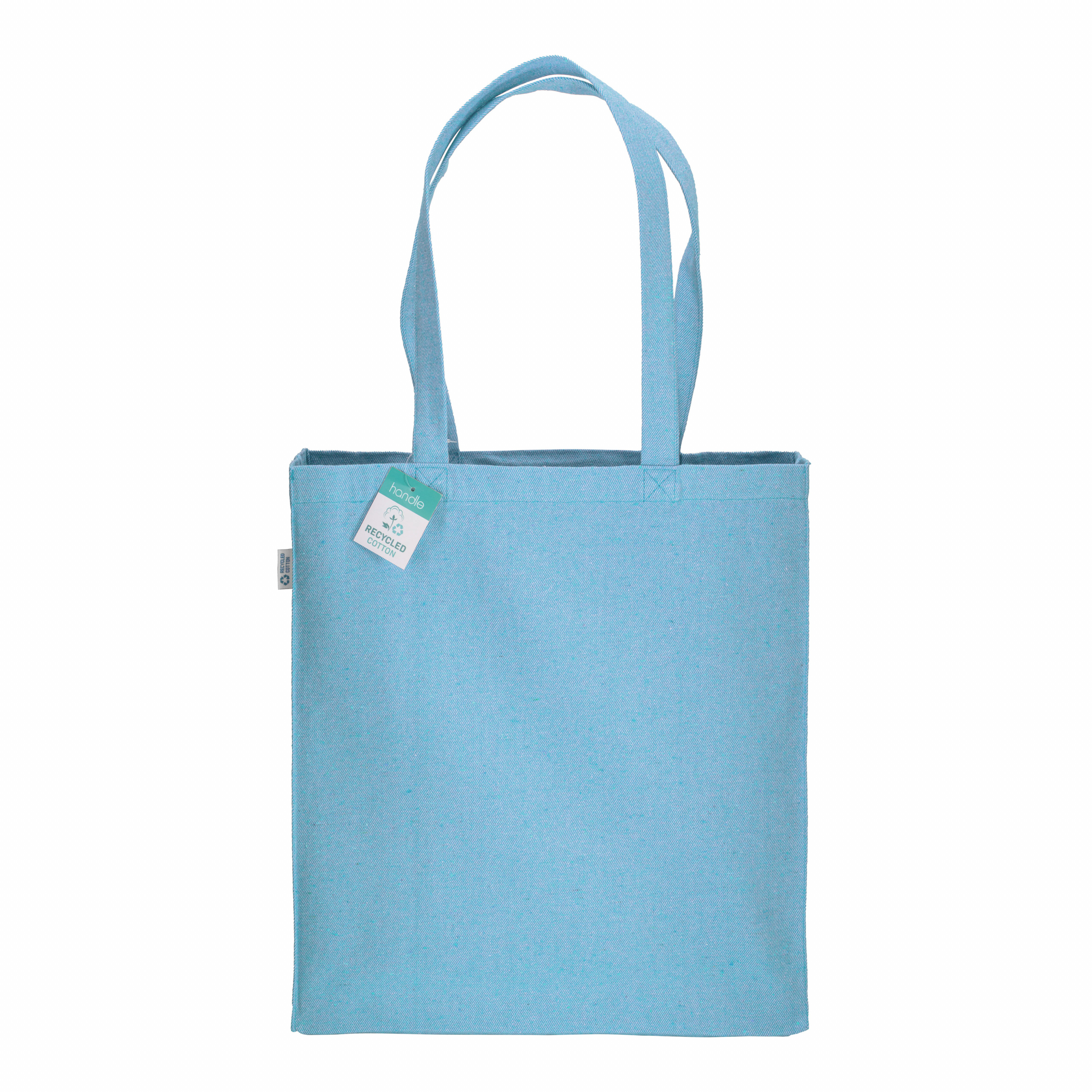 Bolsa de algodón reciclado 280 g/m2, asas largas y fuelle, Celeste, , , 280 GSM/M2 (10 OZ TWILL ),