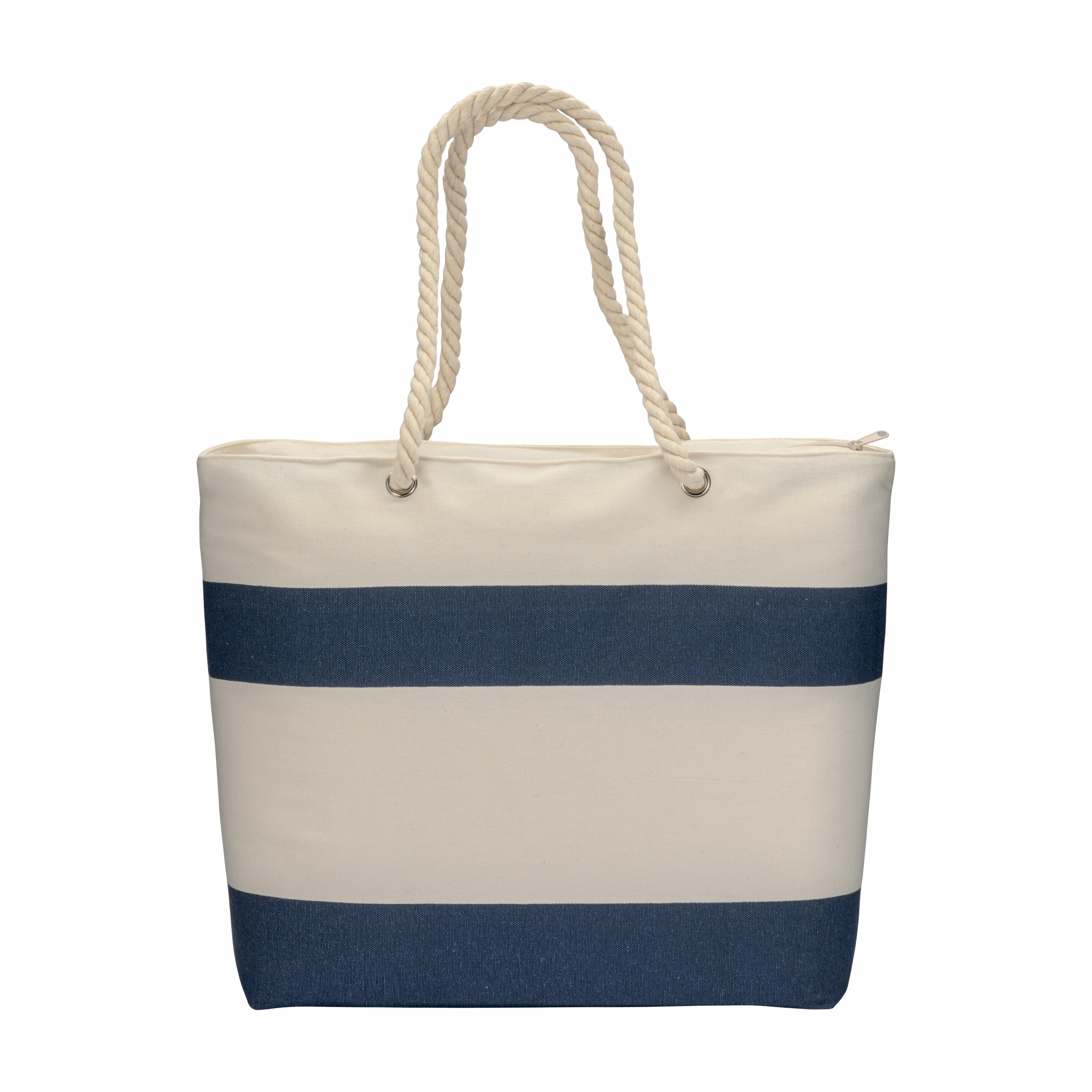 Bolsa de playa de algodón reciclado 280 g/m2, Beige-azul, , , 280 GR/M2 (60% RECYCLED COTTON + 40% POLYESTER),