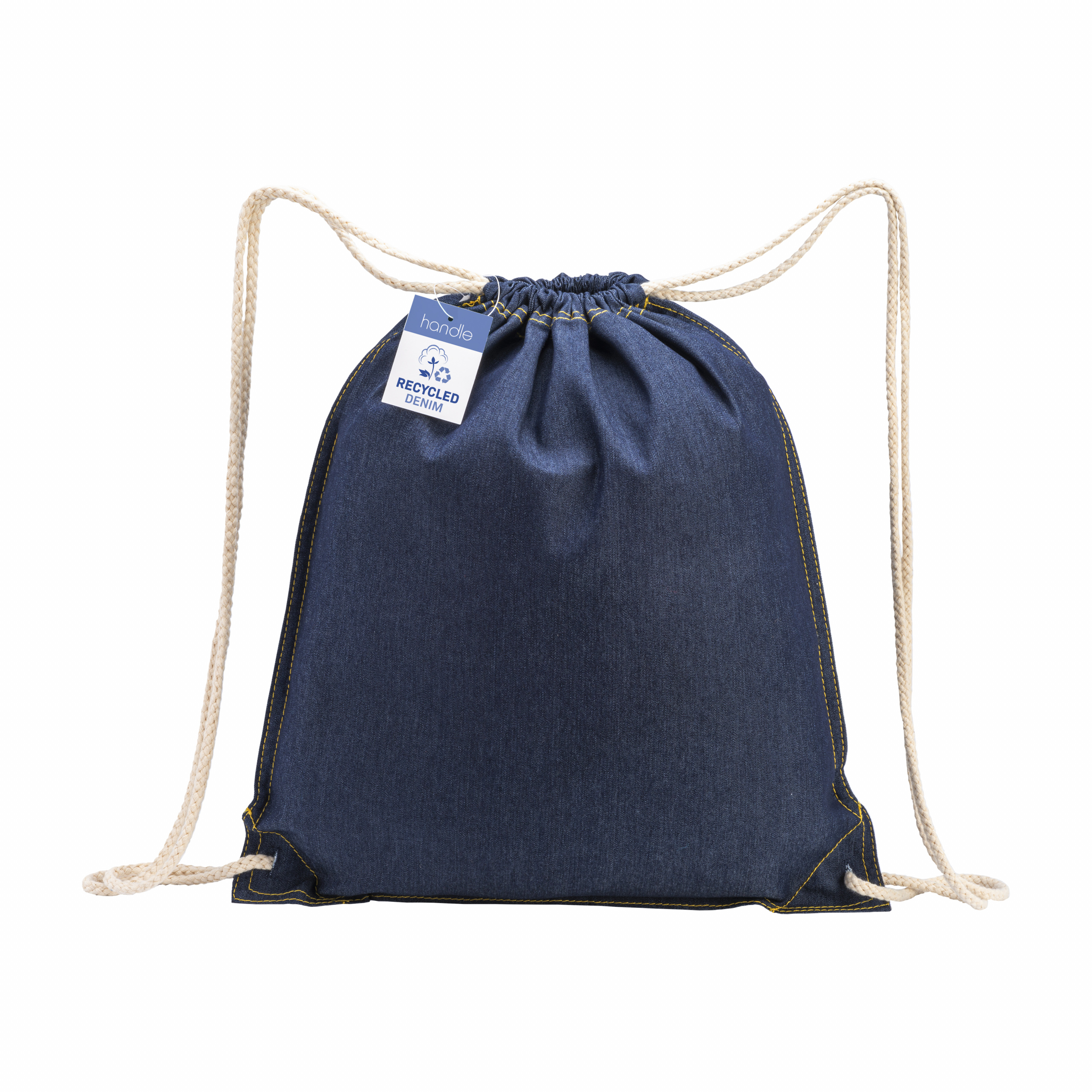 Mochila vaquera de algodón reciclado con cordón y esquinas reforzadas, Jeans, , , 180 GSM M2,