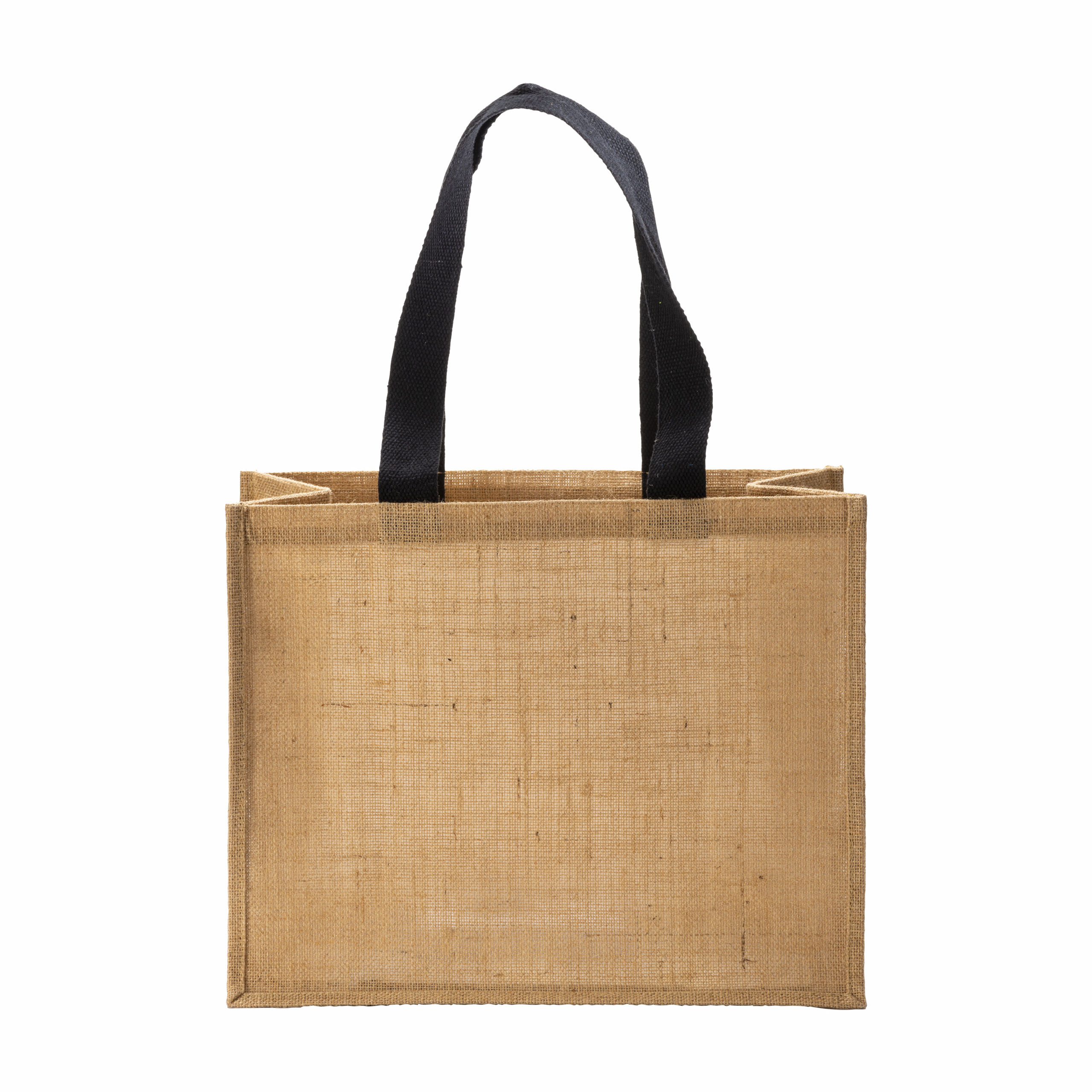 Bolsa de yute, asas largas de colores y fuelle, Negro, , , 15X14 NATURAL LAMINATED JUTE,