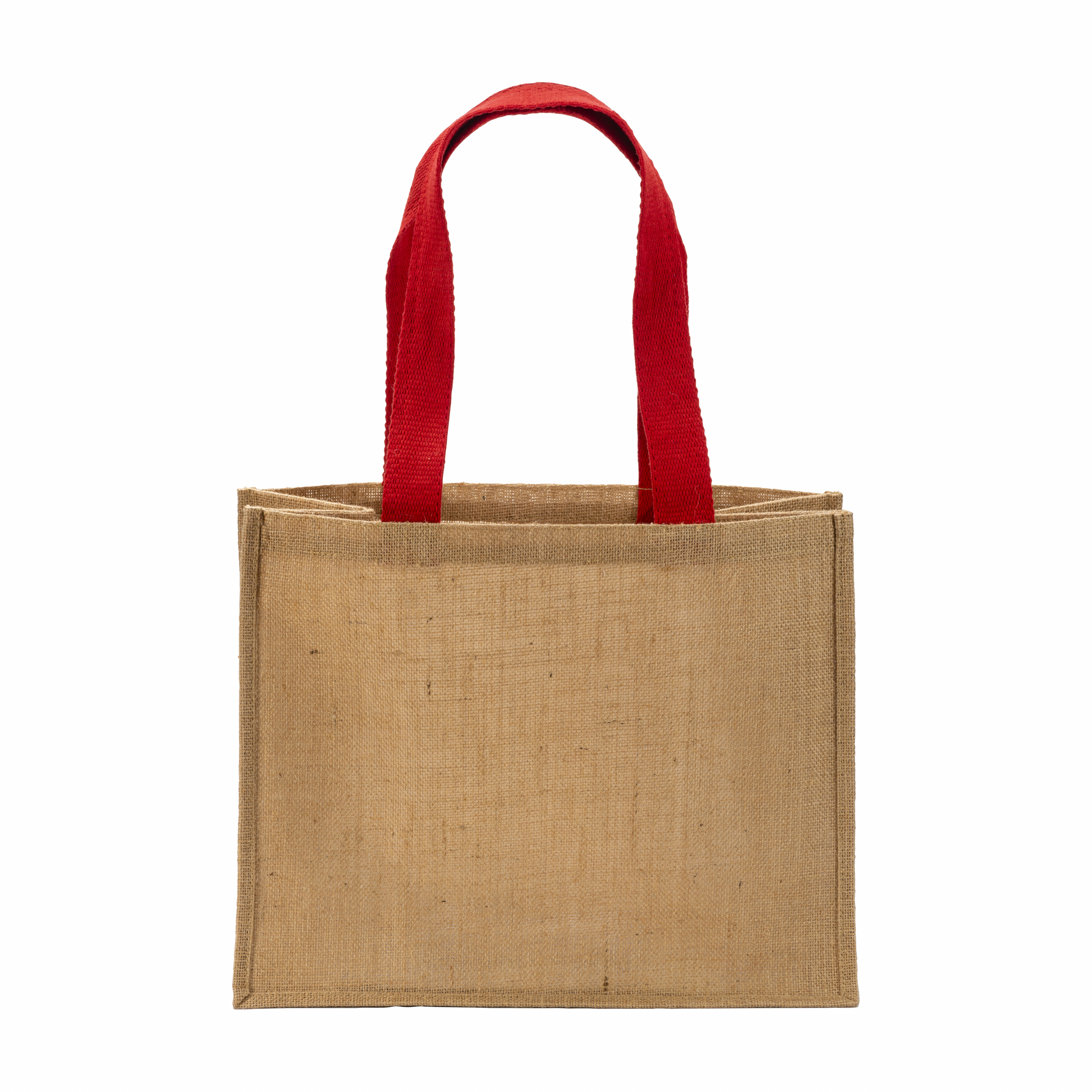 Bolsa de yute, asas largas de colores y fuelle, Rojo, , , 15X14 NATURAL LAMINATED JUTE,
