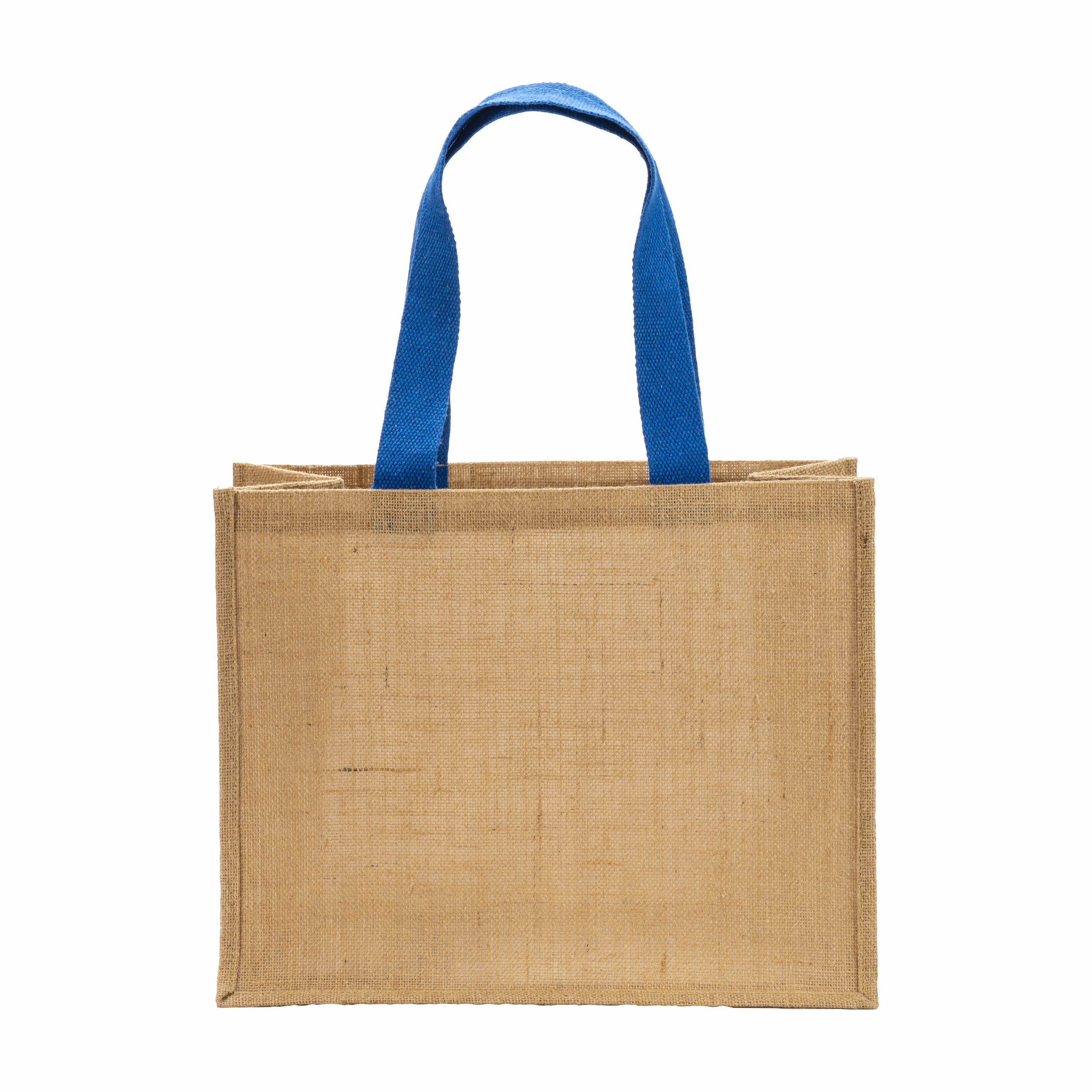 Bolsa de yute, asas largas de colores y fuelle, Royal, , , 15X14 NATURAL LAMINATED JUTE,