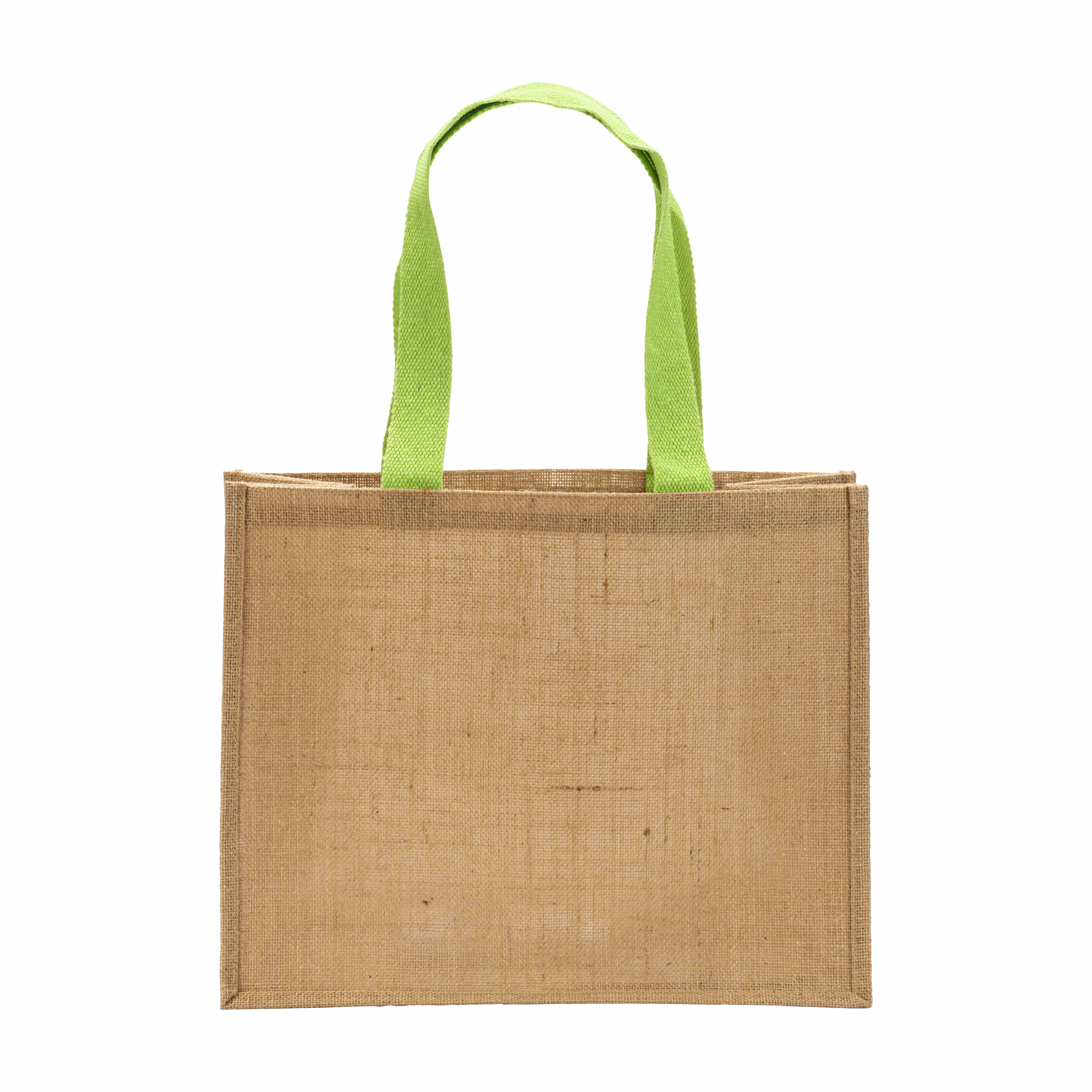 Bolsa de yute, asas largas de colores y fuelle, Verde metz, , , 15X14 NATURAL LAMINATED JUTE,