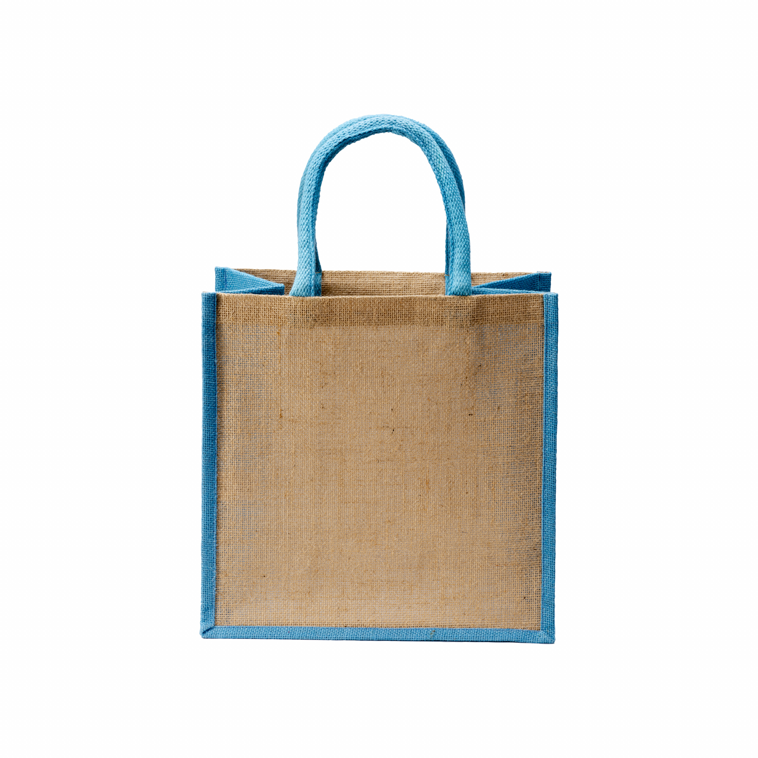 Bolsar de yute con asas y aplicaciones de colores, Celeste, , , ,