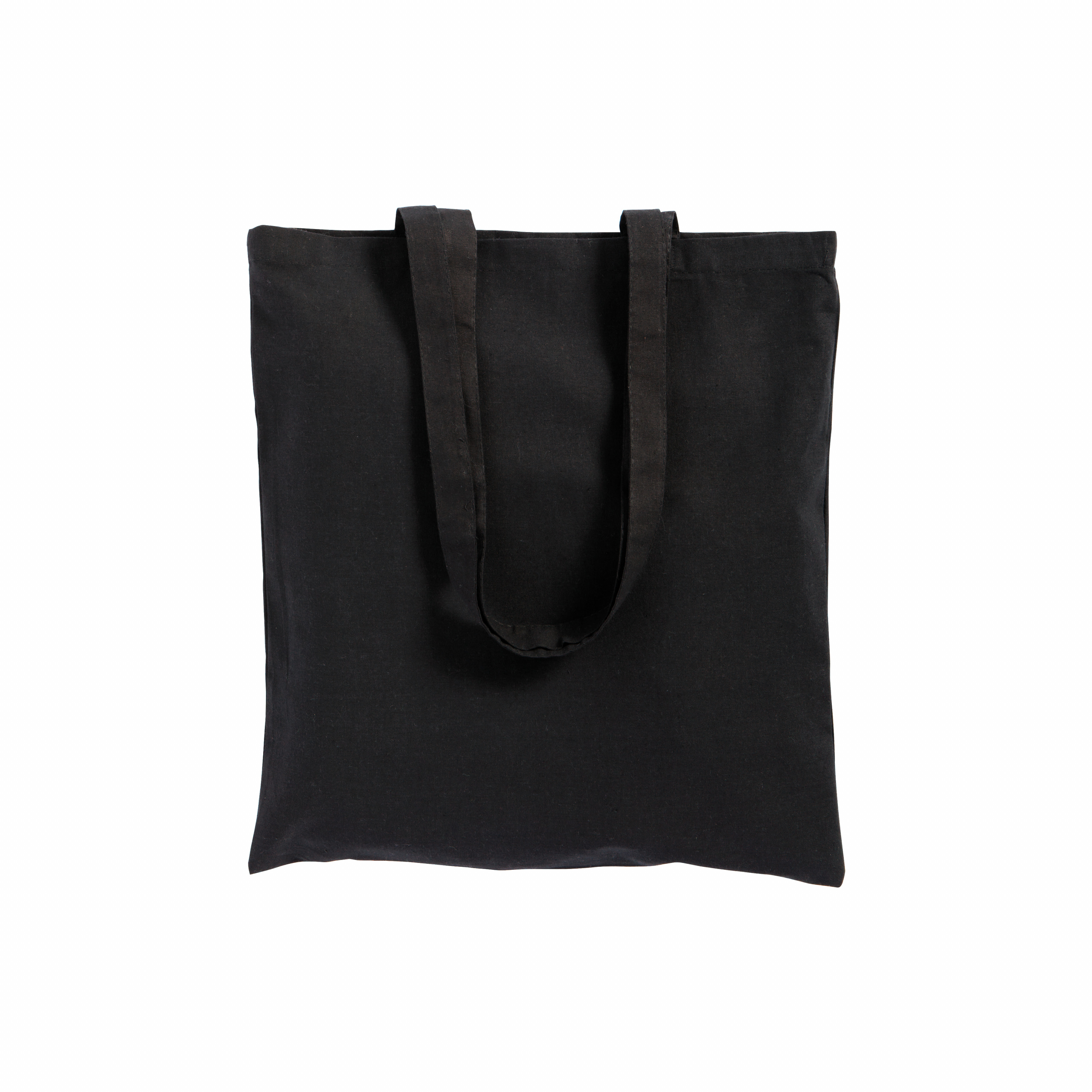 Bolsa de algodón/poliéster reciclado de 180 g/m2, asas largas y fuelle, Negro, , , 180GR/M2,