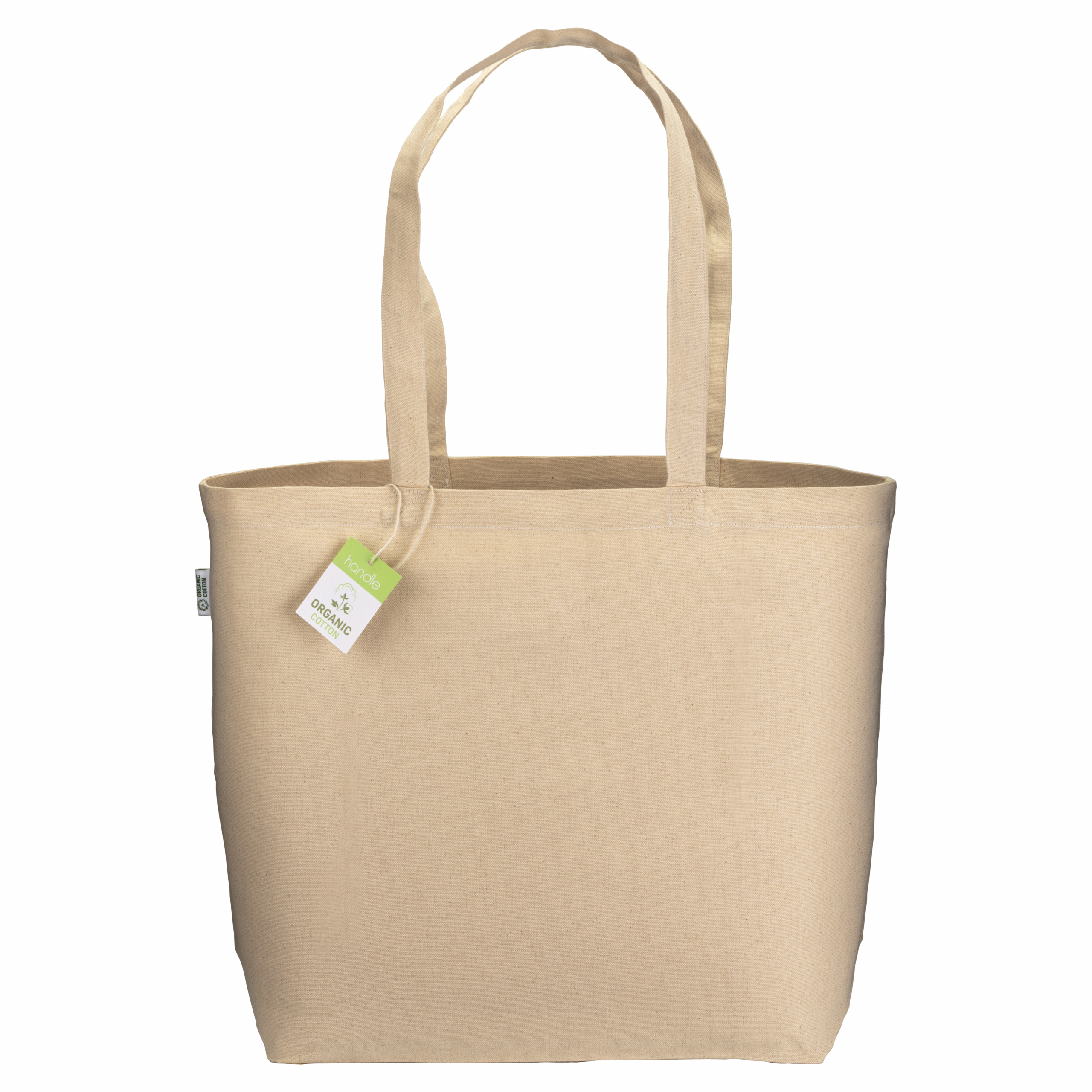 Bolsa de algodón orgánico de 220 g/m&sup2;, con asas largas y fuelle en la base, Natural, , , 220 GR/M2-ORGANIC COTTON,