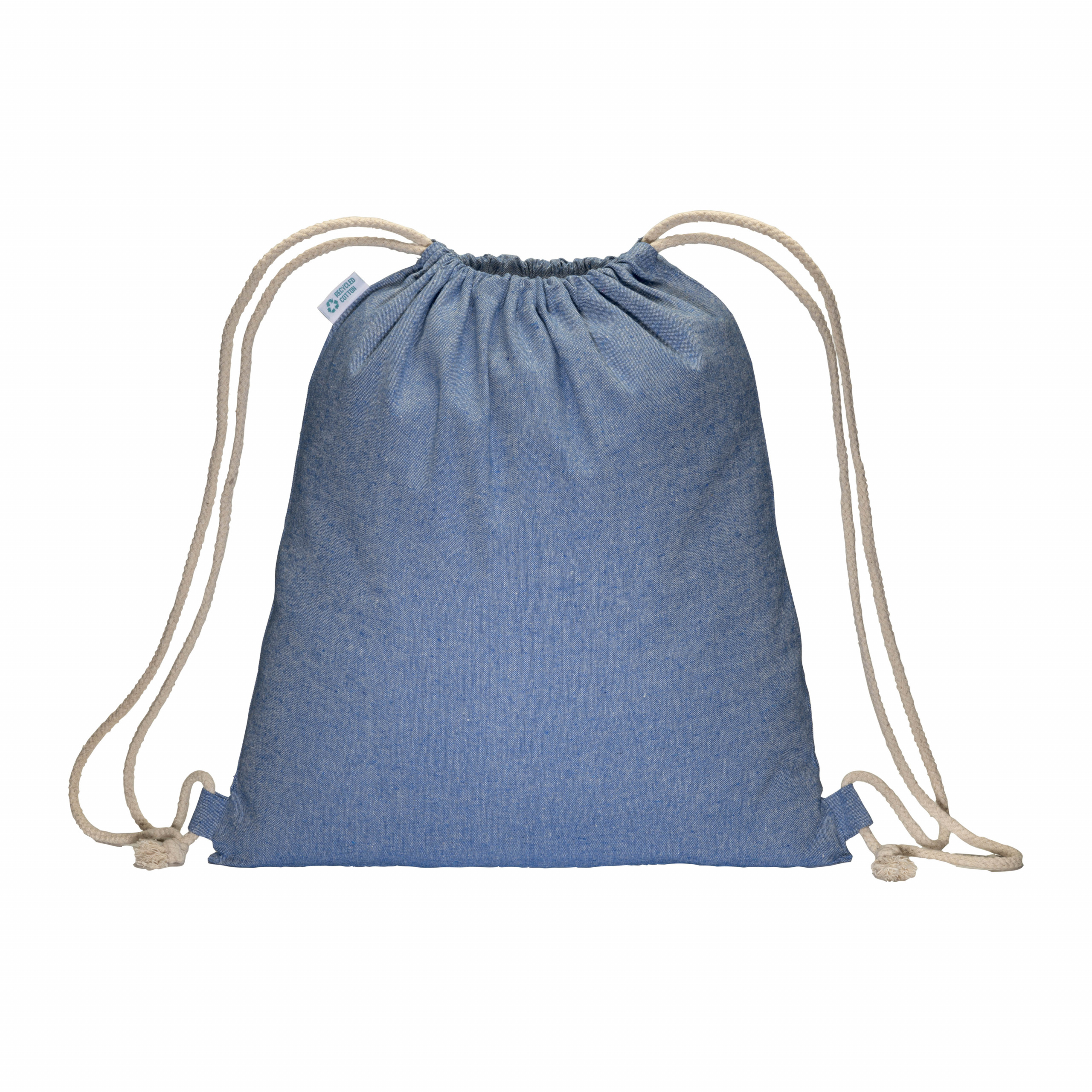 Mochila de algodón reciclado con efecto melange, 180 g/m², con cierre de cordón, Royal, , , 180 GR/M2-96% RECYCLED COTTON + 4%RECYCLED PET,