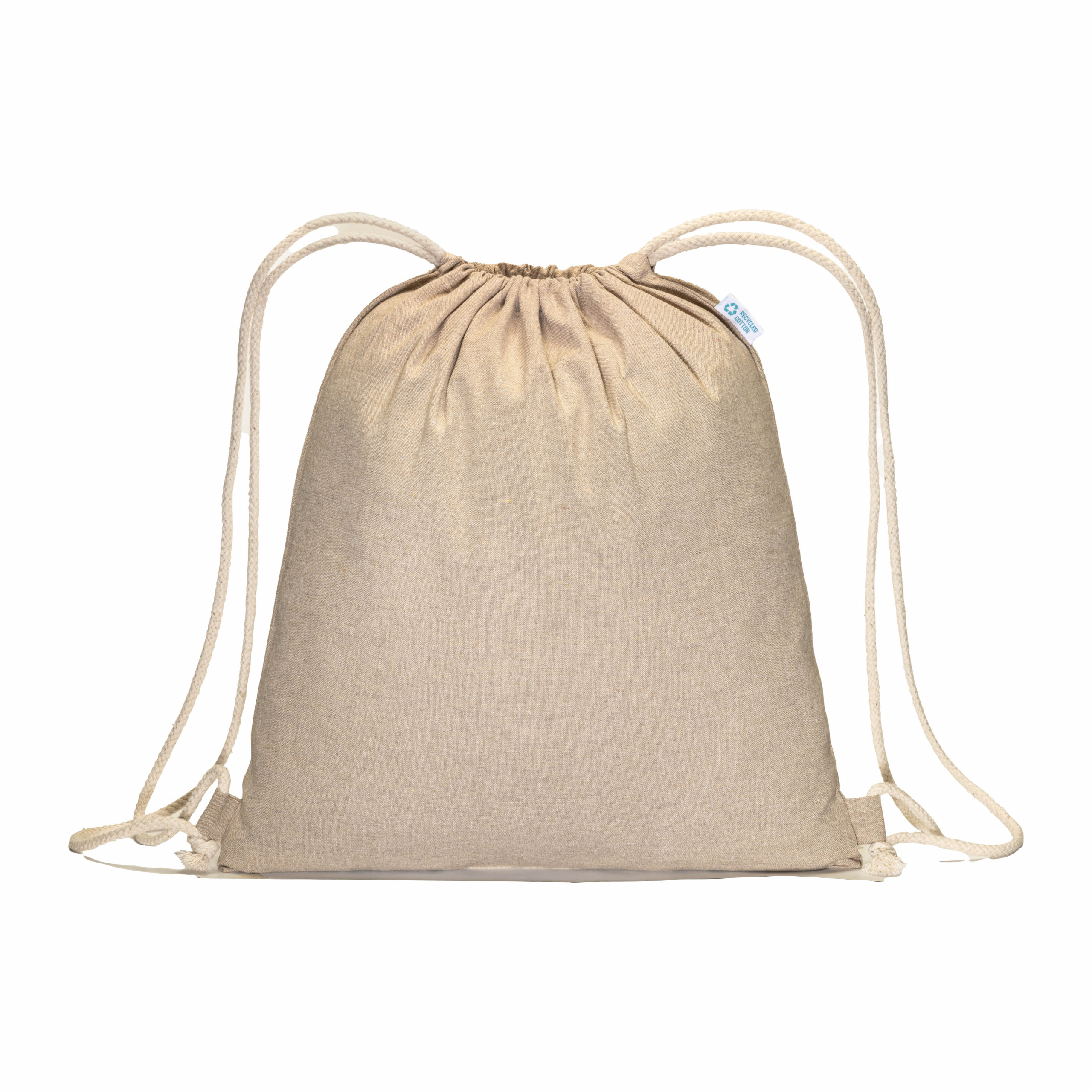 Mochila de algodón reciclado con efecto melange, 180 g/m², con cierre de cordón, Natural, , , 180 GR/M2-96% RECYCLED COTTON + 4%RECYCLED PET,