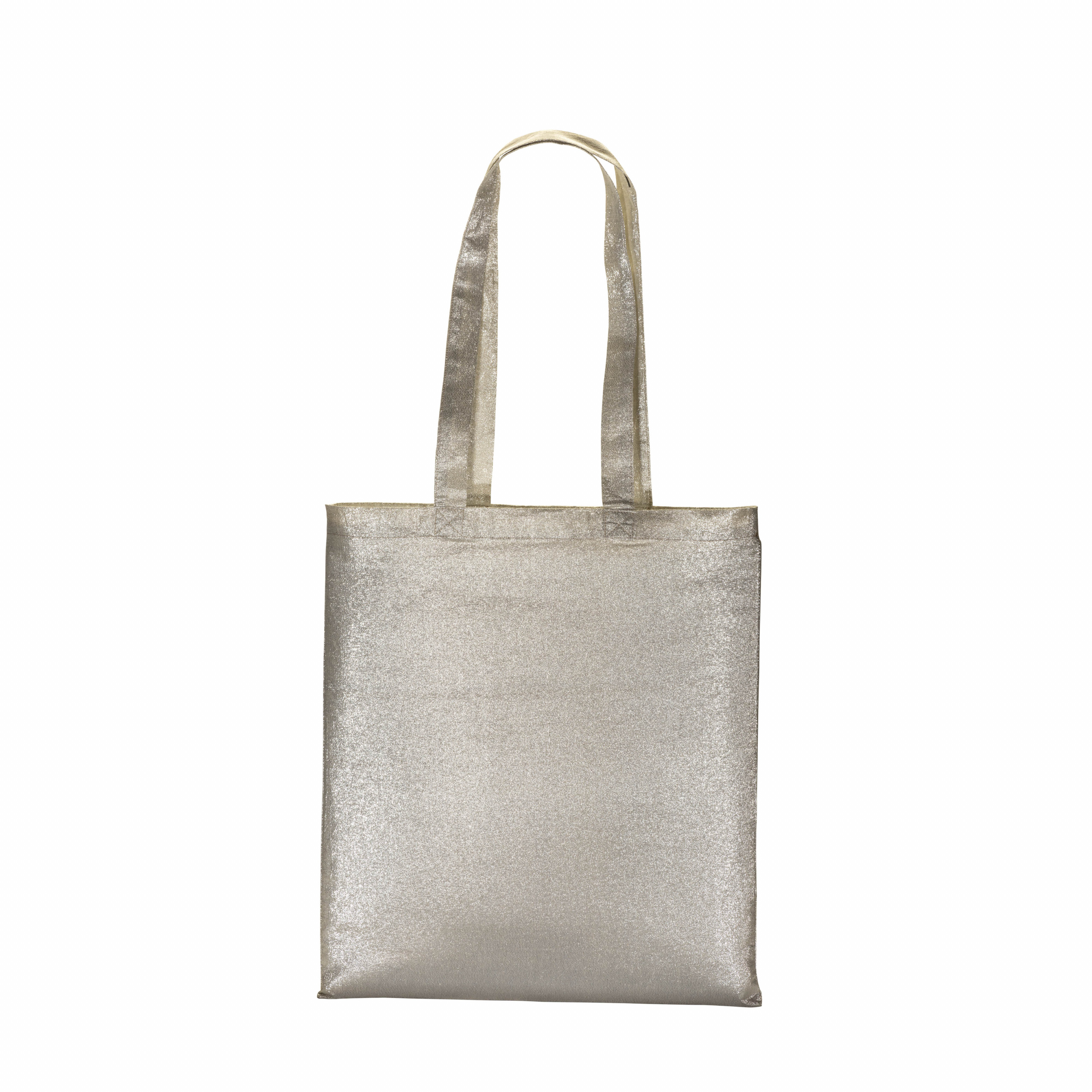 Bolsa de polialgodón brillante, 90 g/m&sup2;, con asas largas, Plata, , , 90 GR/M2-75% COT/13% POLY/12% METALLIZED FIBER,