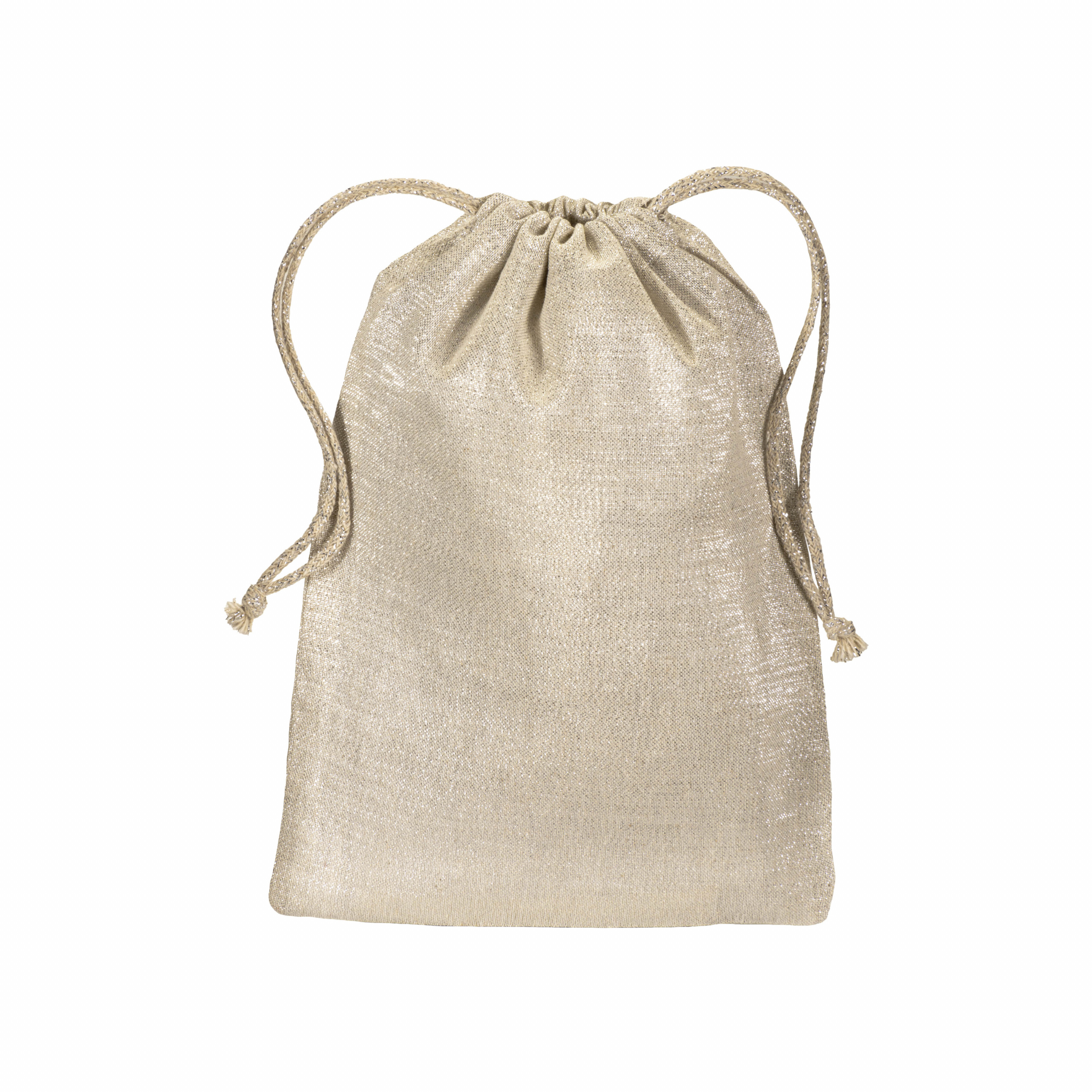 Bolsa para regalo de polialgodón brillante, 90 g/m², con cierre de cordón, Plata, , , 90 GR/M2-75% COT/13% POLY/12% METALLIZED FIBER,