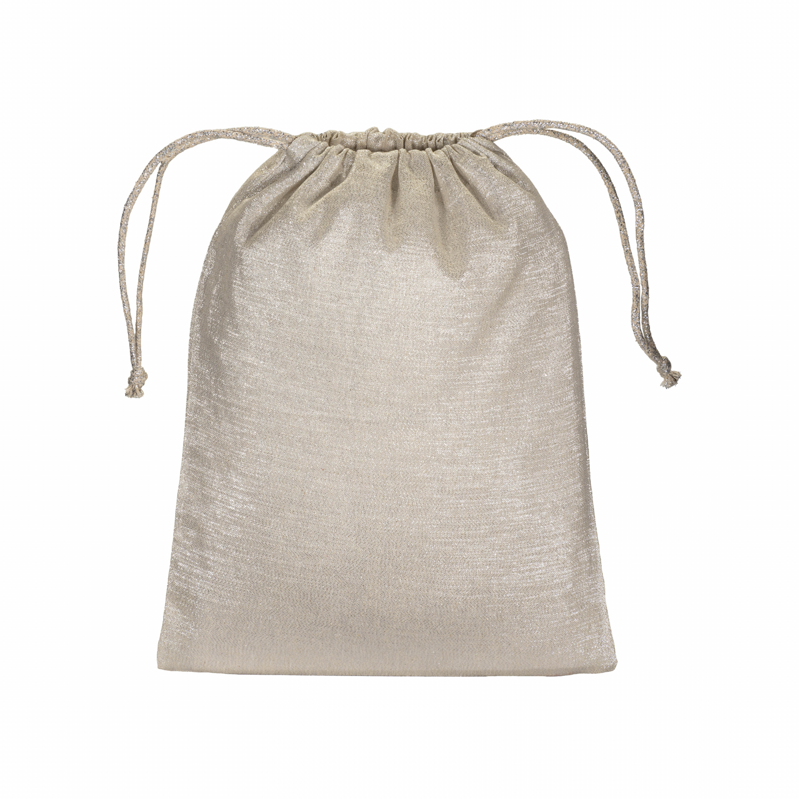 Bolsa para regalo de polialgodón brillante, 90 g/m2, con cierre de cordón, Plata, , , 90 GR/M2-75% COT/13% POLY/ 12% METALLIZED FIBER,