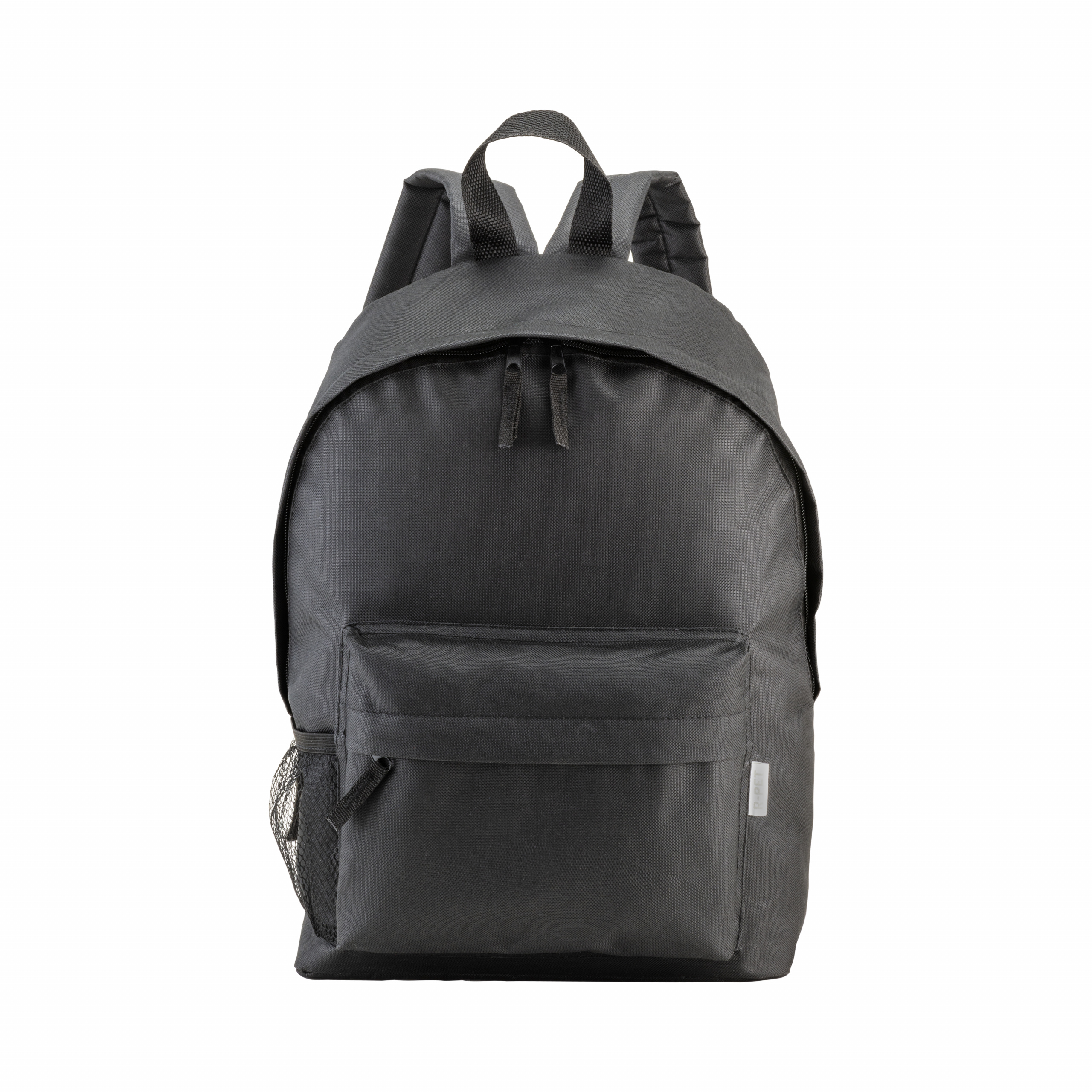 Mochila de poliéster reciclado R-PET con bolsillo exterior con cremallera, Negro, , , 600D RPET POLYESTER,