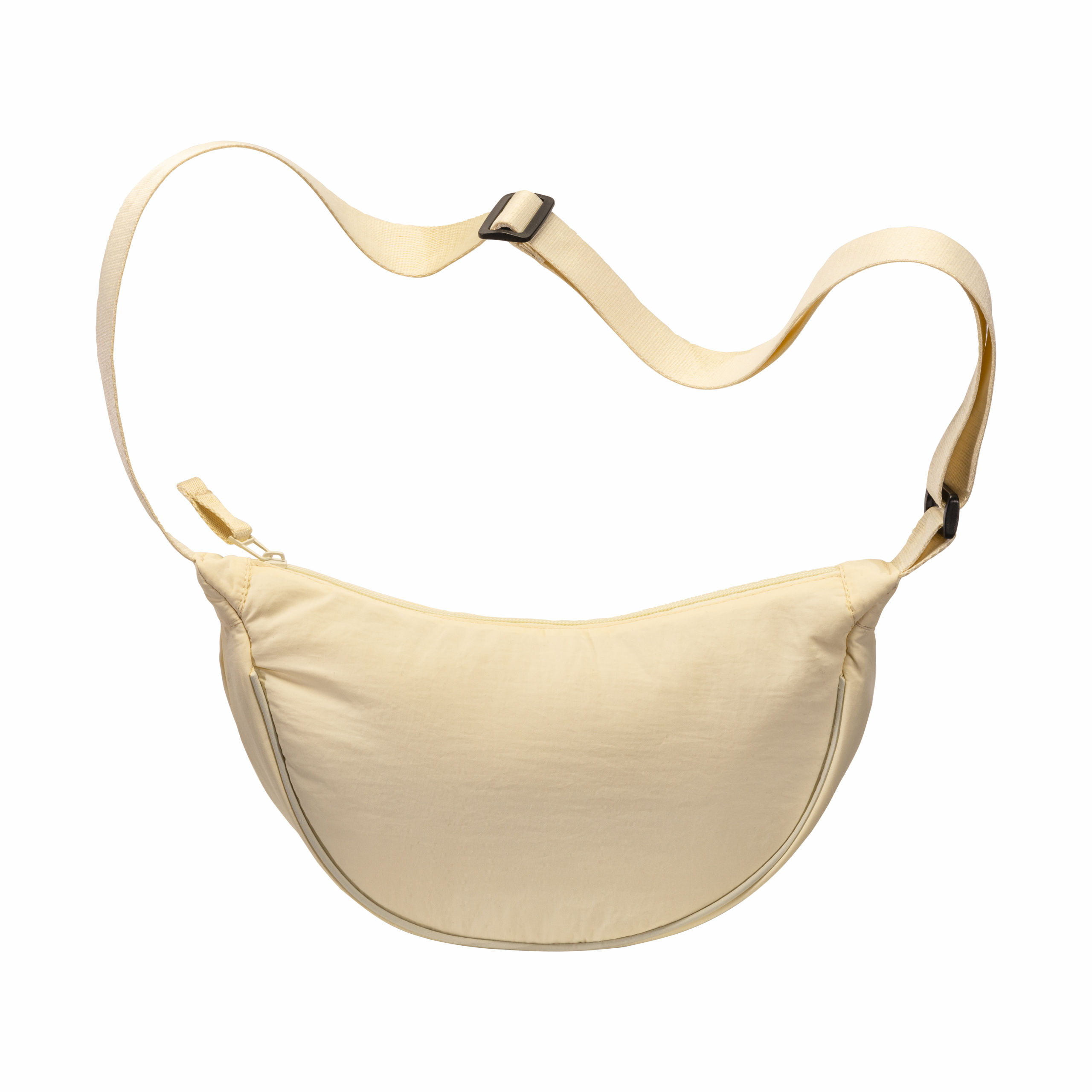 Bolso redondo de nylon con correa ajustable y cierre con cremallera, Natural, , , OUTER NYLON, INNER LININ 190T, INNER FOAM,